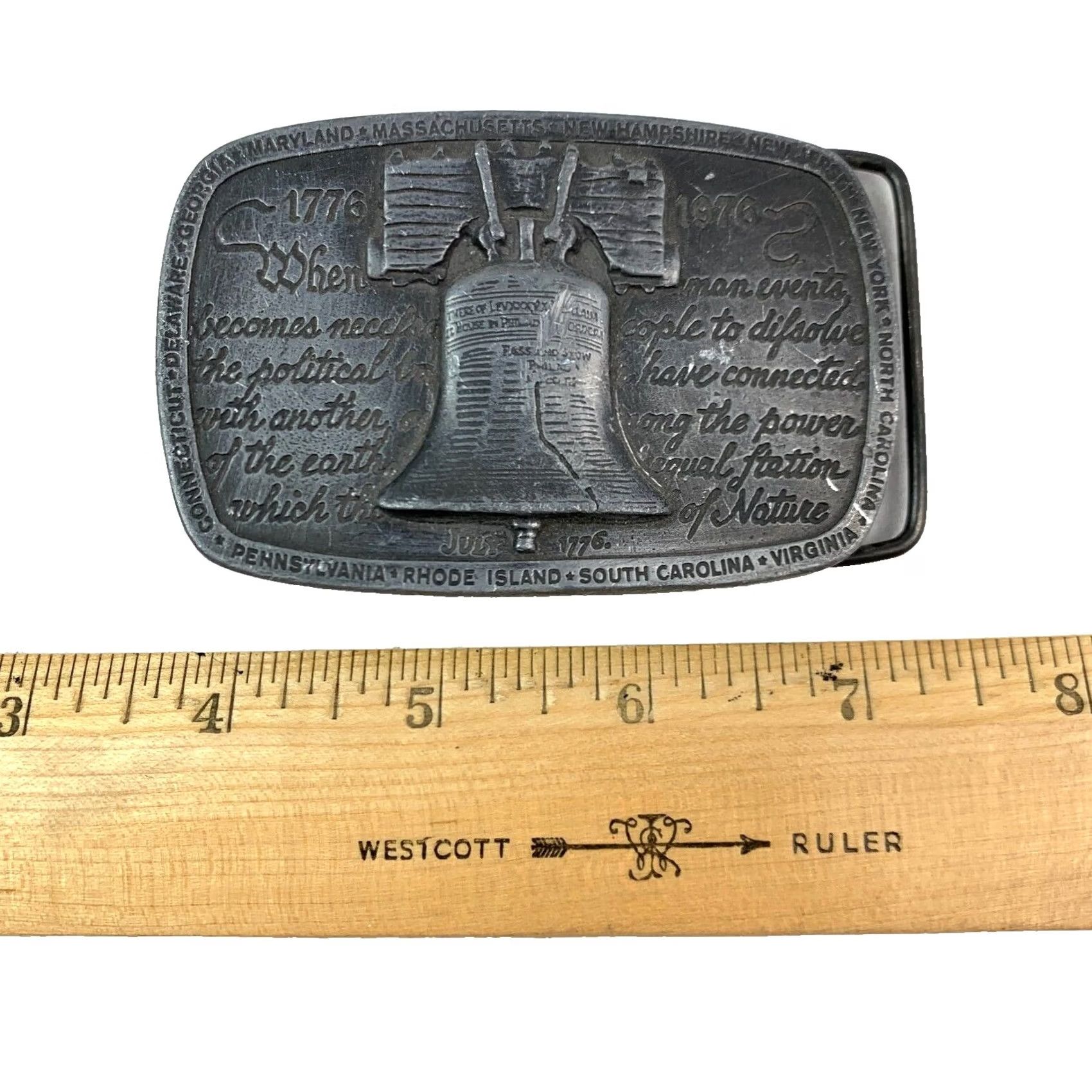 Vintage 1975 Declaration of Independence Wyoming Studio James Lind Metal Belt Buckle Belt Buckle Adult Unisex 1970s Flags & Political Size ONE SIZE - 4 Thumbnail