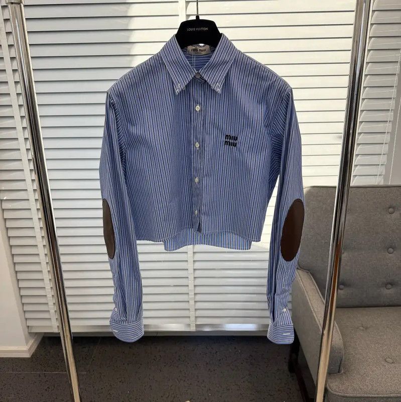 Miu Miu Miu Miu Blue Cropped Long Sleeve Shirt 0089 Size M / US 6-8 / IT 42-44 - 1 Thumbnail