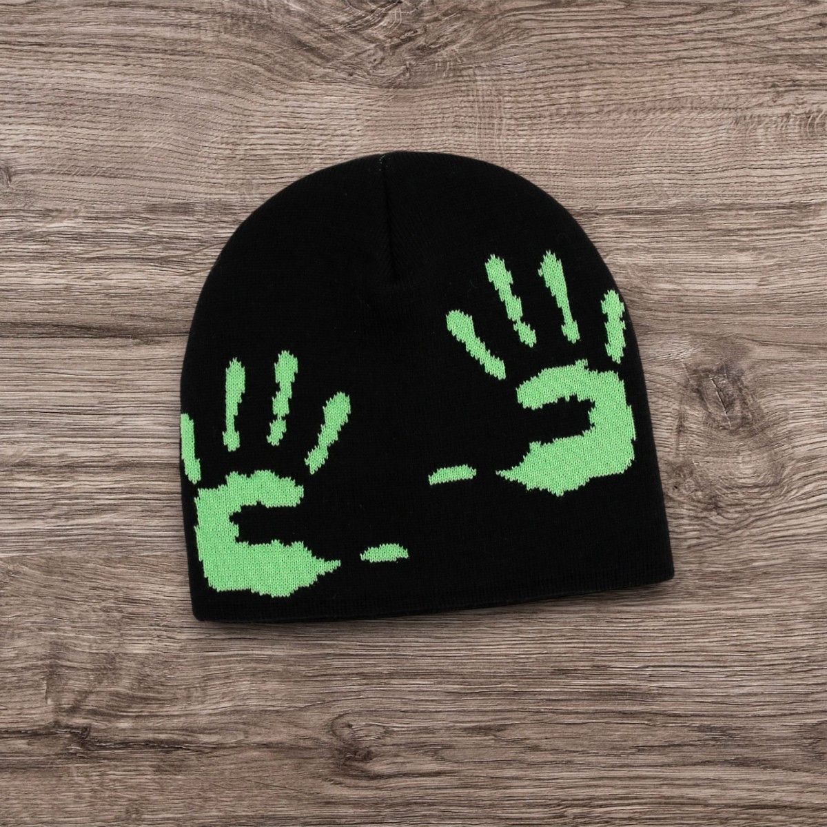 The Unbranded Brand ALT Grunge Y2K Neon Hands Beanie | Punk Skater Skull Black Size ONE SIZE - 1 Preview