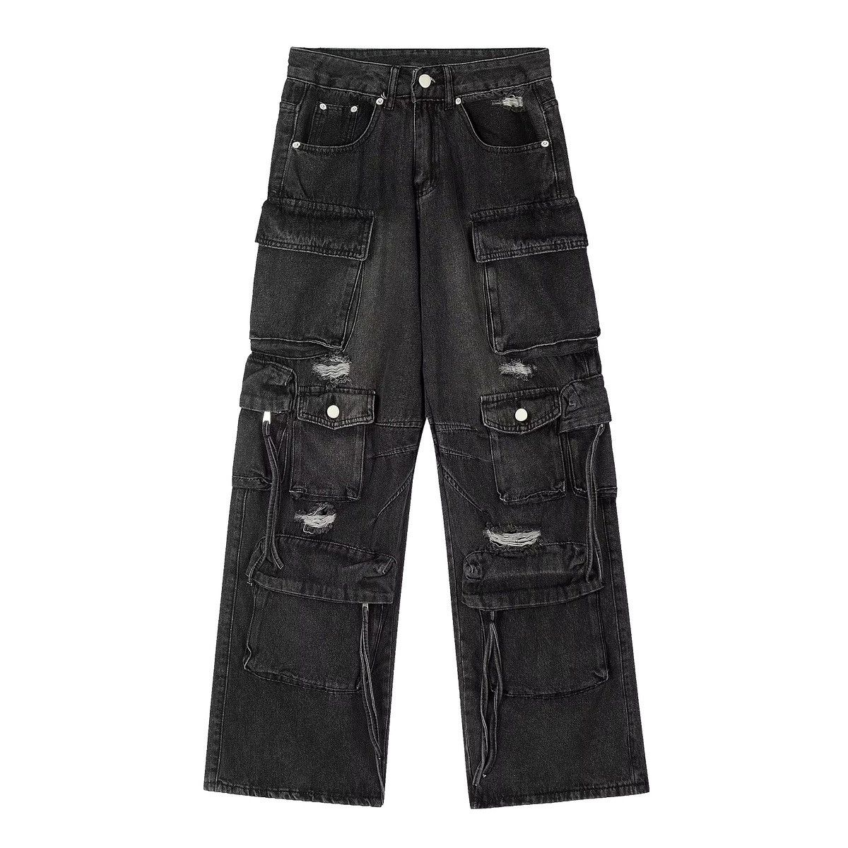 Jean × Vintage Street Hip Hop Grunge Ripped Wide Leg Jeans Trousers Size US 31 - 2 Thumbnail