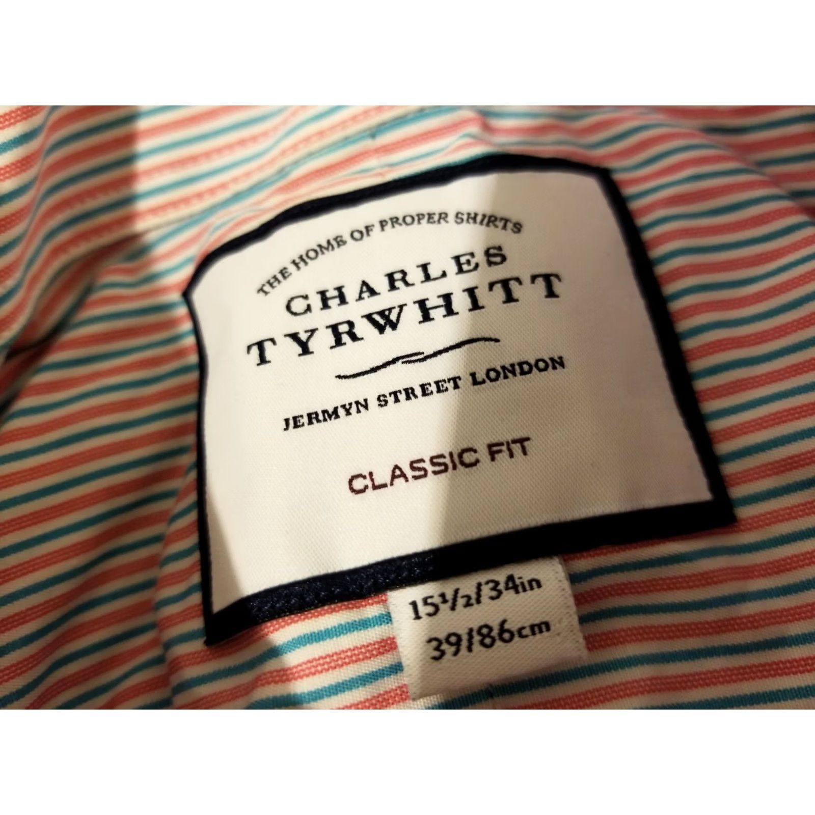Charles Tyrwhitt Charles Tyrwhitt Shirt Mens 15.5 Blue Dress Red Button Cotton Size 42R - 3 Thumbnail