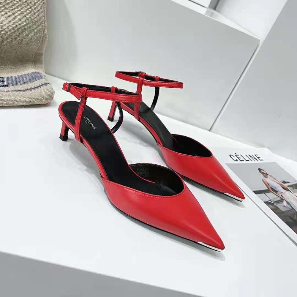 Celine o1bcso1str0724 Metal Toe Pump 50 Kidskin in Red Size US 8 / IT 38 - 3 Thumbnail