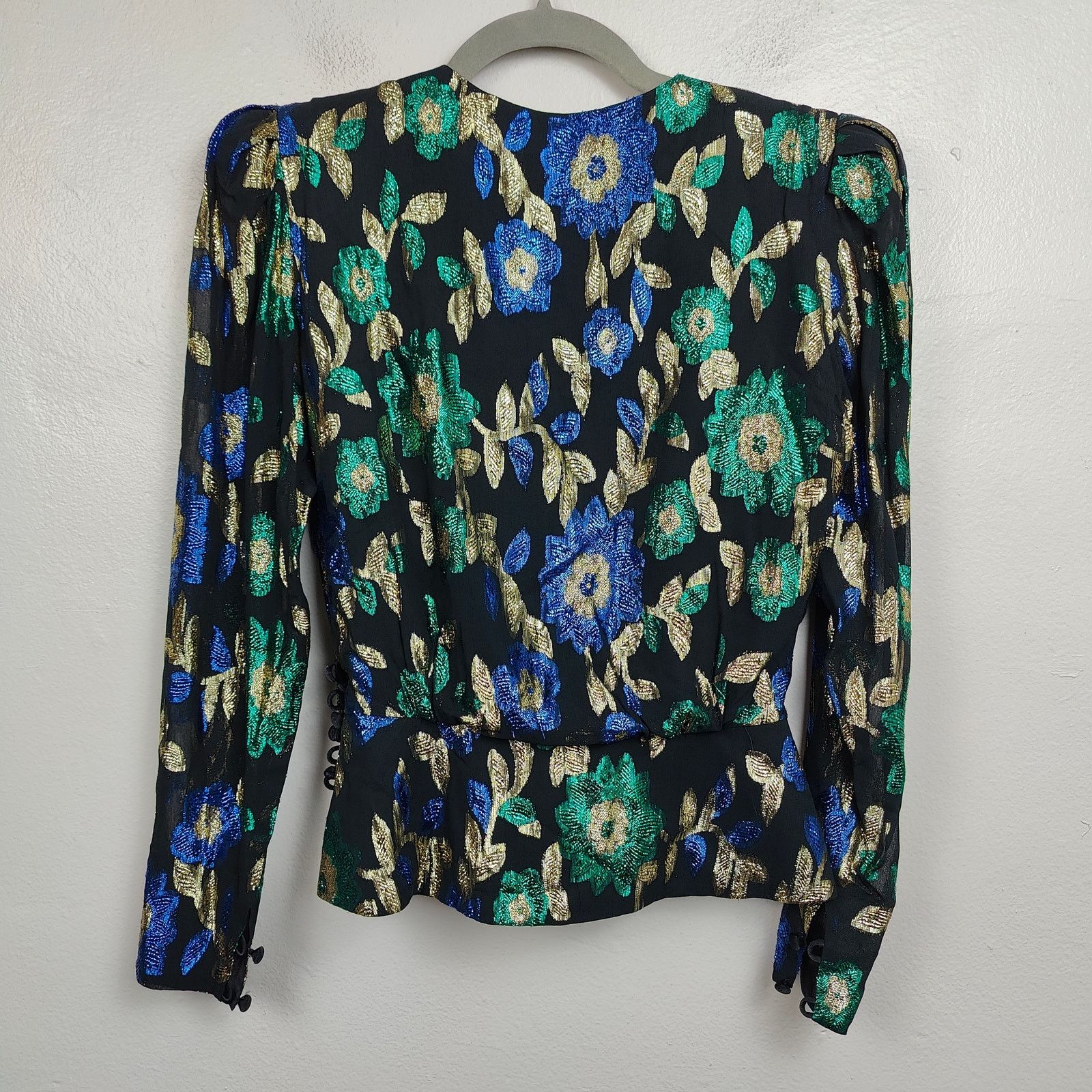Other Vintage Warren Petites Metallic Wrap Top Womens 6 Black Size M / US 6-8 / IT 42-44 - 6 Thumbnail