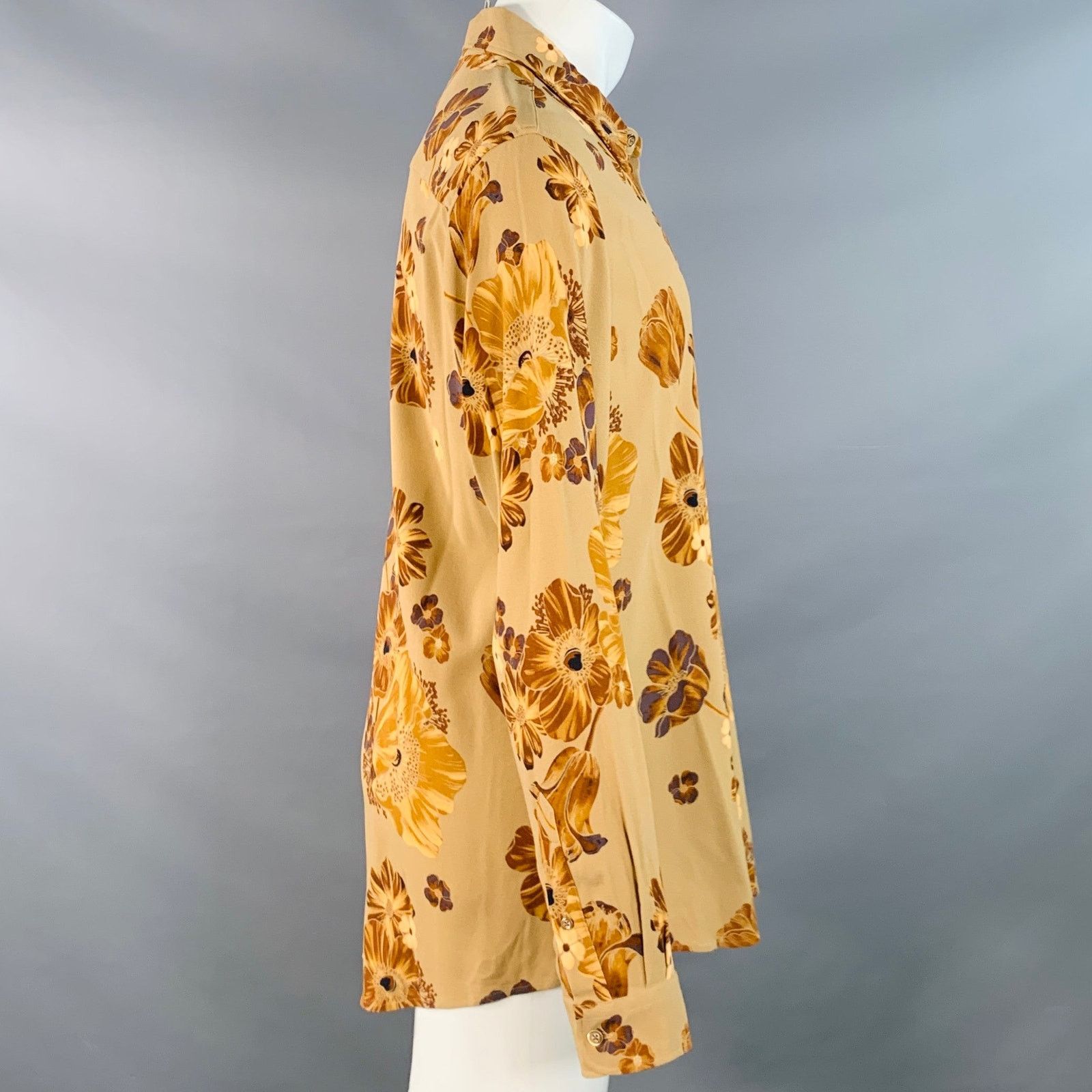 AMI Brown Tan Floral One Pocket Oversized Long Sleeve Shirt Size US M / EU 48-50 / 2 - 2 Thumbnail