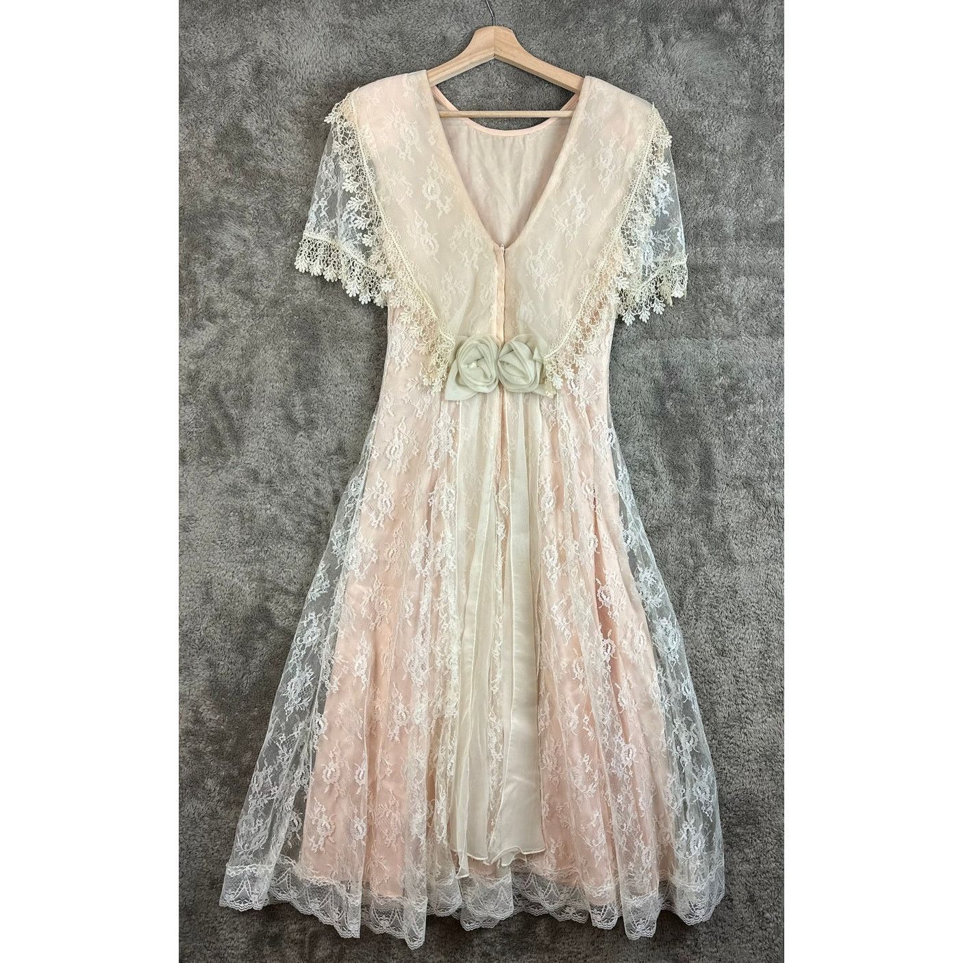 Other Vintage 80s Pink Lace Dress Victorian Frilly Cottage Prom Size ONE SIZE - 17 Thumbnail