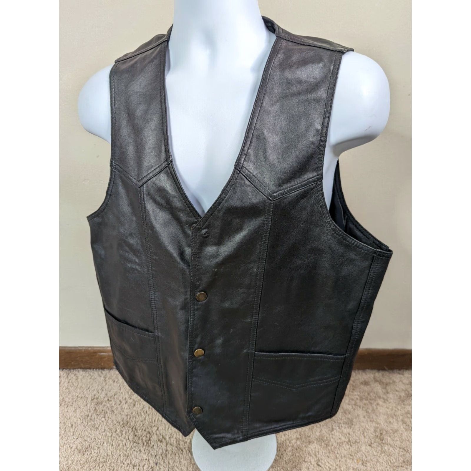 Vintage VINTAGE Dream Apparel USA Bikers Leather Motorcycle Men's Vest 40 M Black Size 44 Pit to Pit 22.5 Length 22.5 (Adult Mens) Size US M / EU 48-50 / 2 - 4 Thumbnail