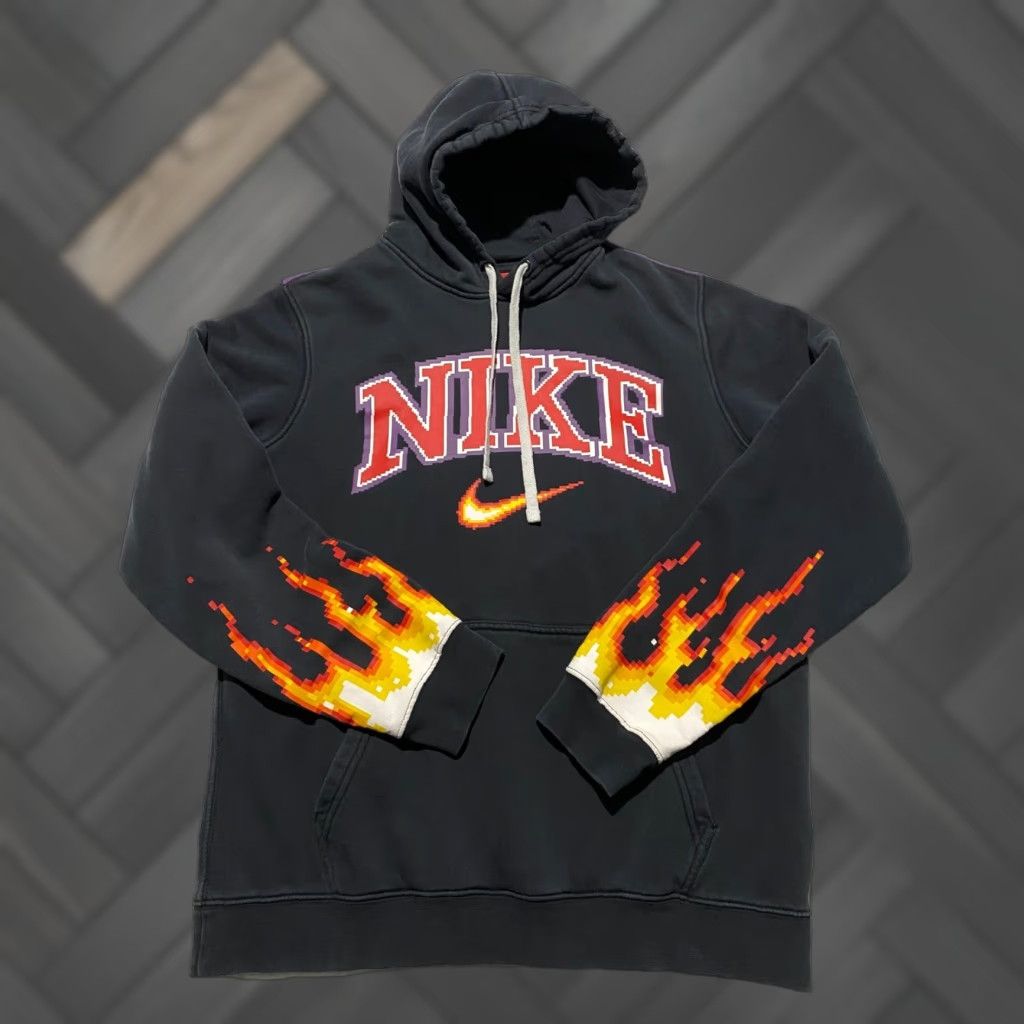 Nike Nike Hoodie Mens M Black Graphic Print 8-Bit Pixel Fire NYC 25 Streetwear Pullover Hooded Kangaroo Pocket Size US M / EU 48-50 / 2 - 1 Thumbnail