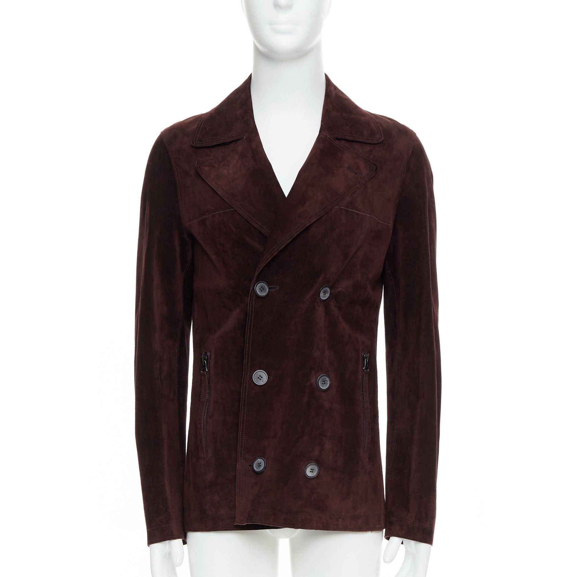 Lanvin LANVIN brown vegetable calfskin suede double breasted jacket FR48 M Size US M / EU 48-50 / 2 - 1 Thumbnail