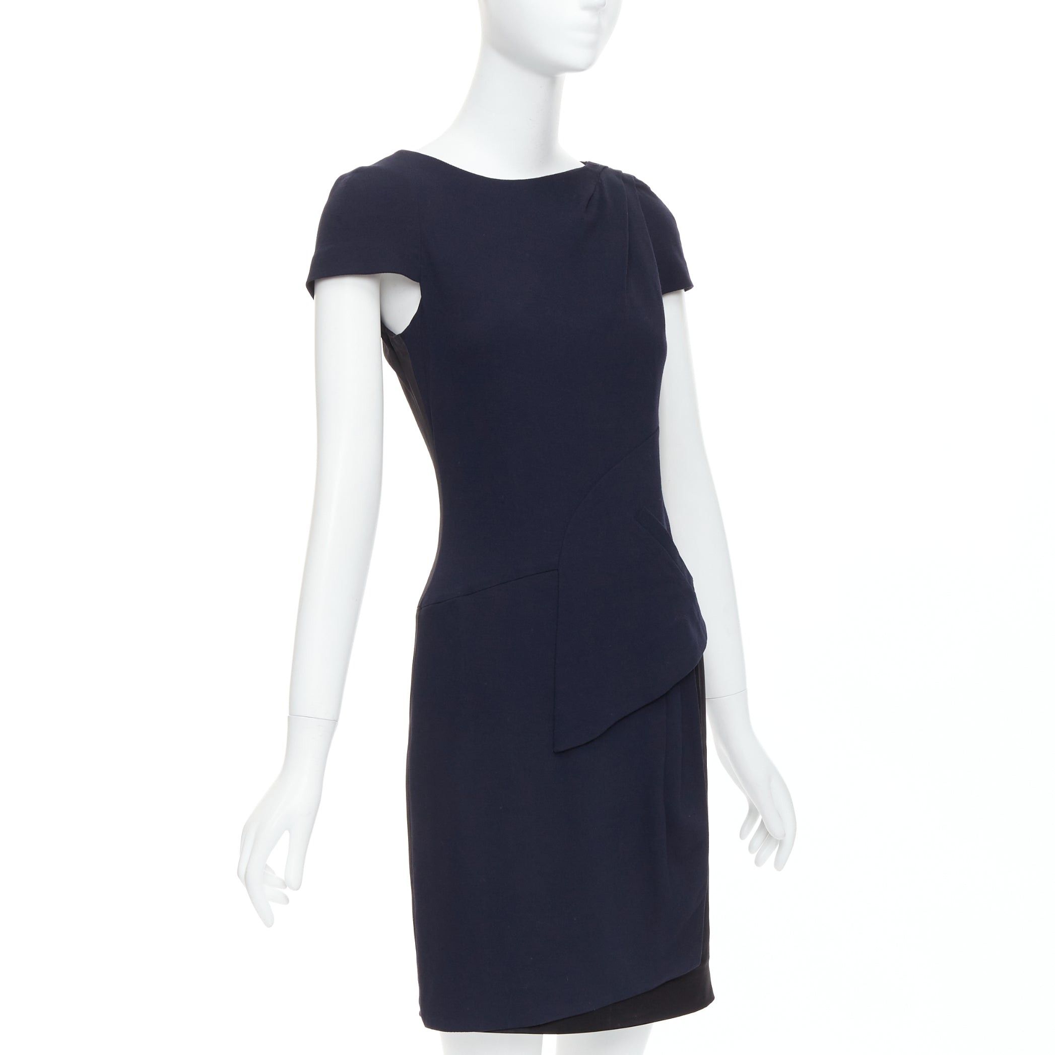 Chanel CHANEL navy black rayon wool blend draped pleated shift dress FR36 S Size S / US 4 / IT 40 - 1 Thumbnail