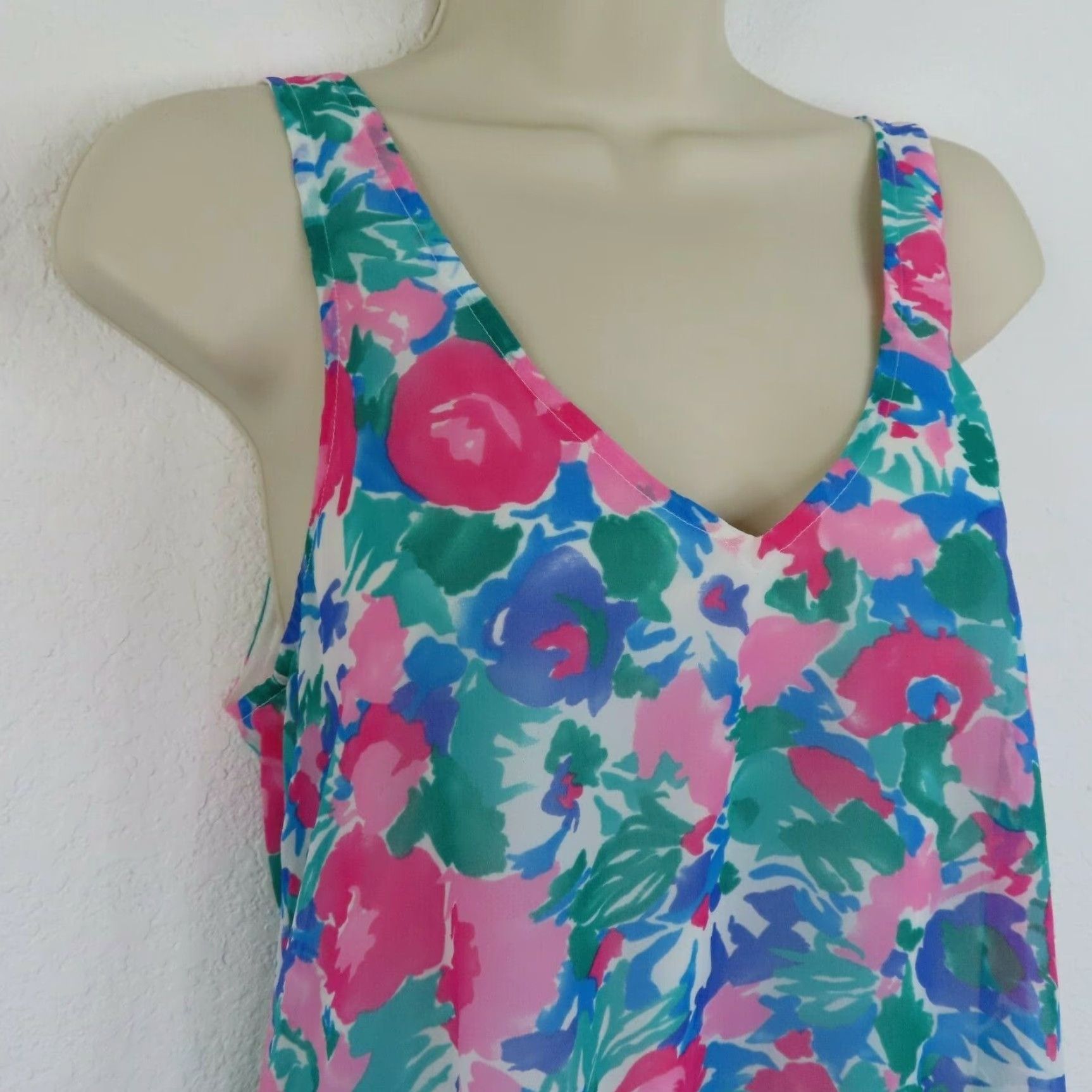 Show Me Your MuMu Show Me Your MuMu Womens Small Blue Flower Floral V Neck Sleeveless Shift Dress Size S / US 4 / IT 40 - 2 Thumbnail