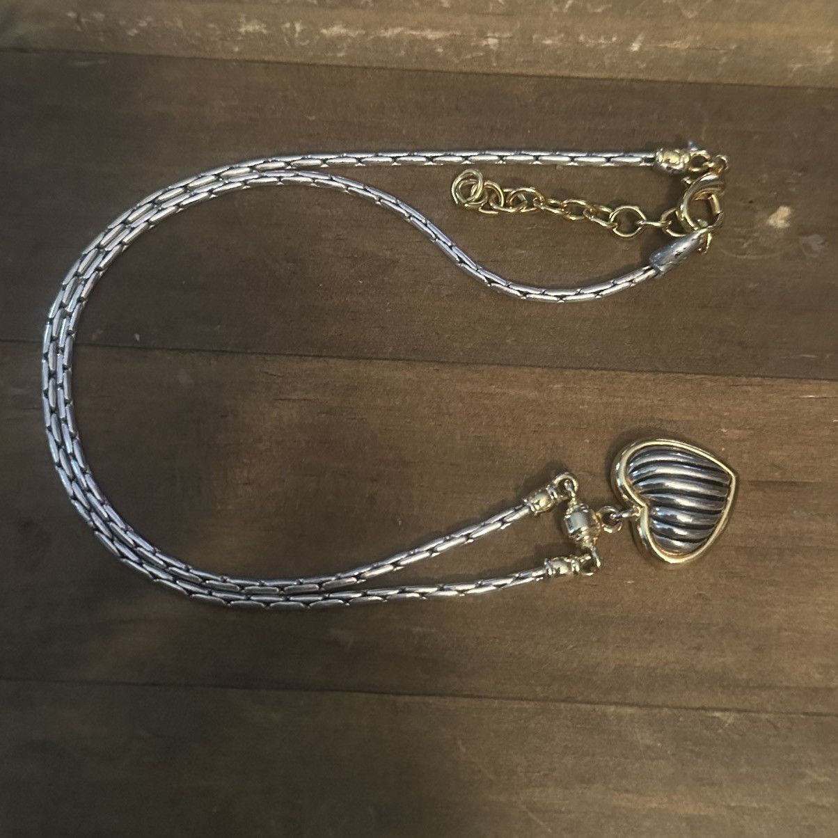 Other Two tone ribbed heart pendant necklace Size ONE SIZE - 3 Thumbnail