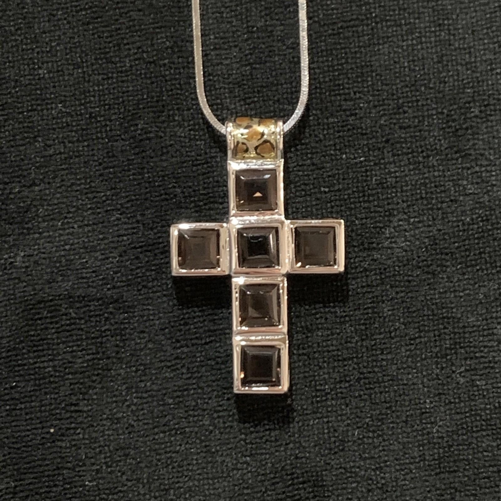 Signal Sport SIGAL 925, Smoky Quartz Cross & Italian Square Snake Chain Size ONE SIZE - 2 Thumbnail