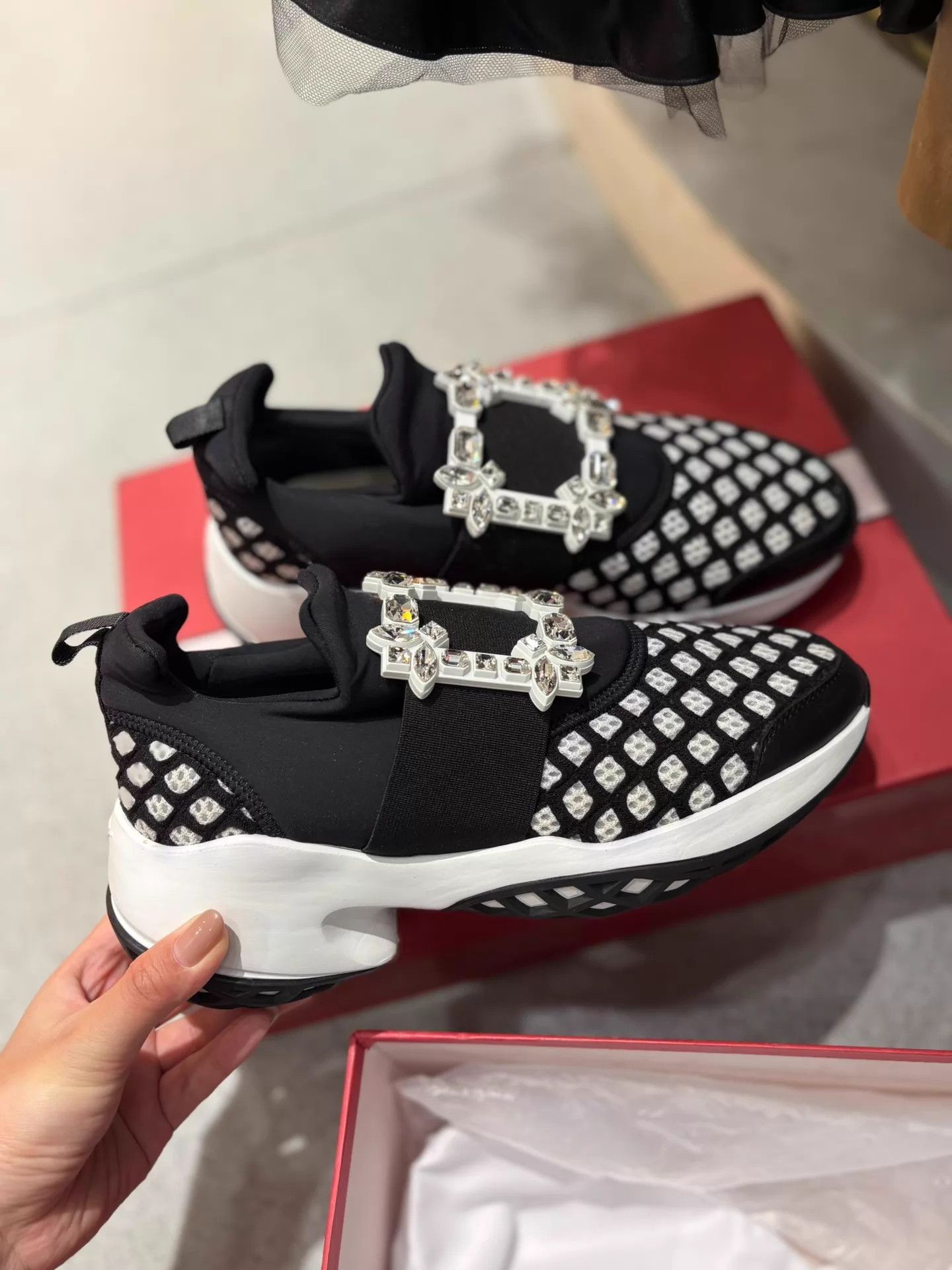 Roger Vivier RV Crystal Buckle Black Platform Sneaker 99 New Box EU37.5 Size US 7 / IT 37 - 2 Thumbnail