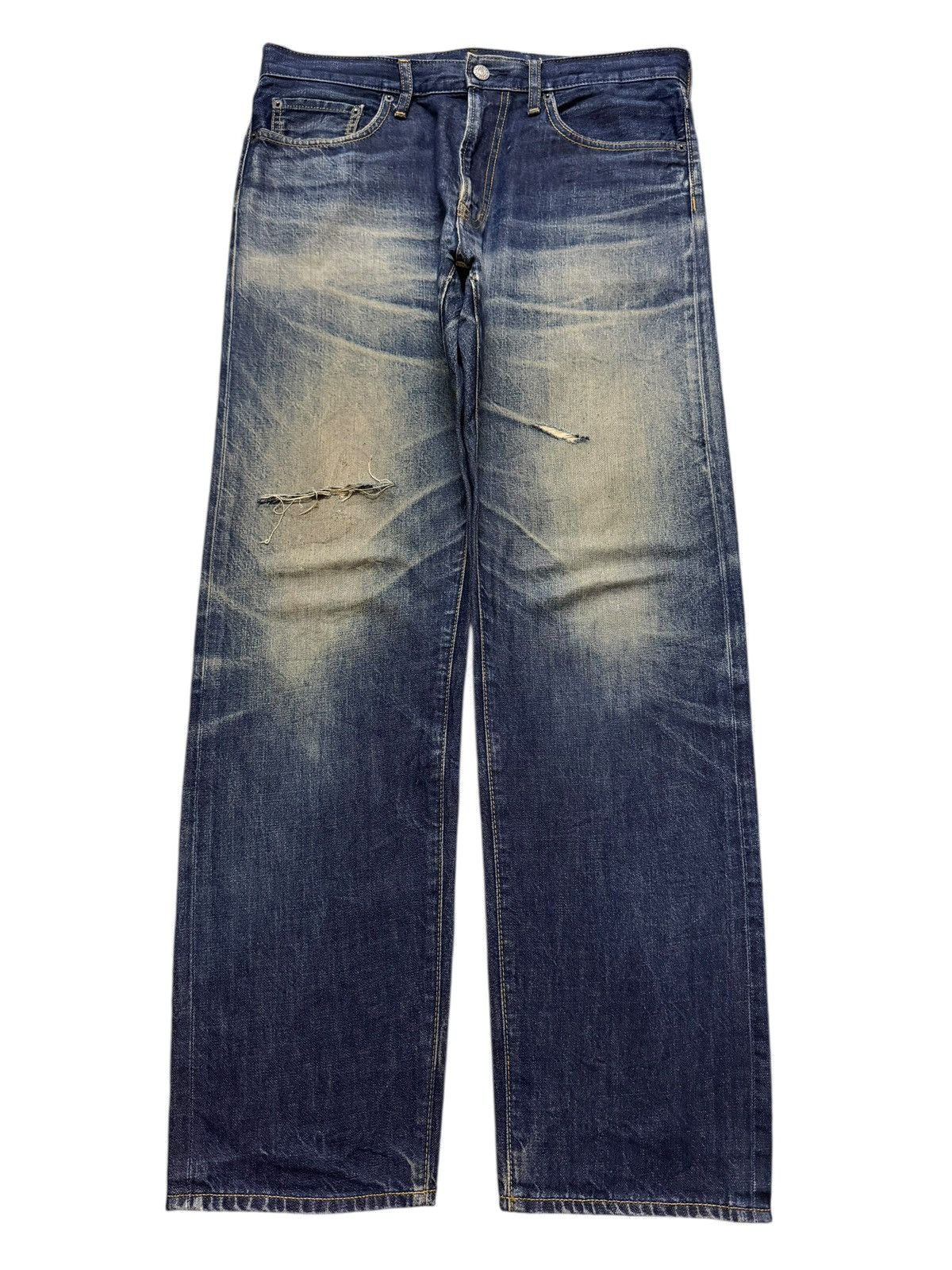 GU Vintage Y2K Japanese GU Blue Mud Wash Whisker Distressed Size US 34 / EU 50 - 1 Thumbnail