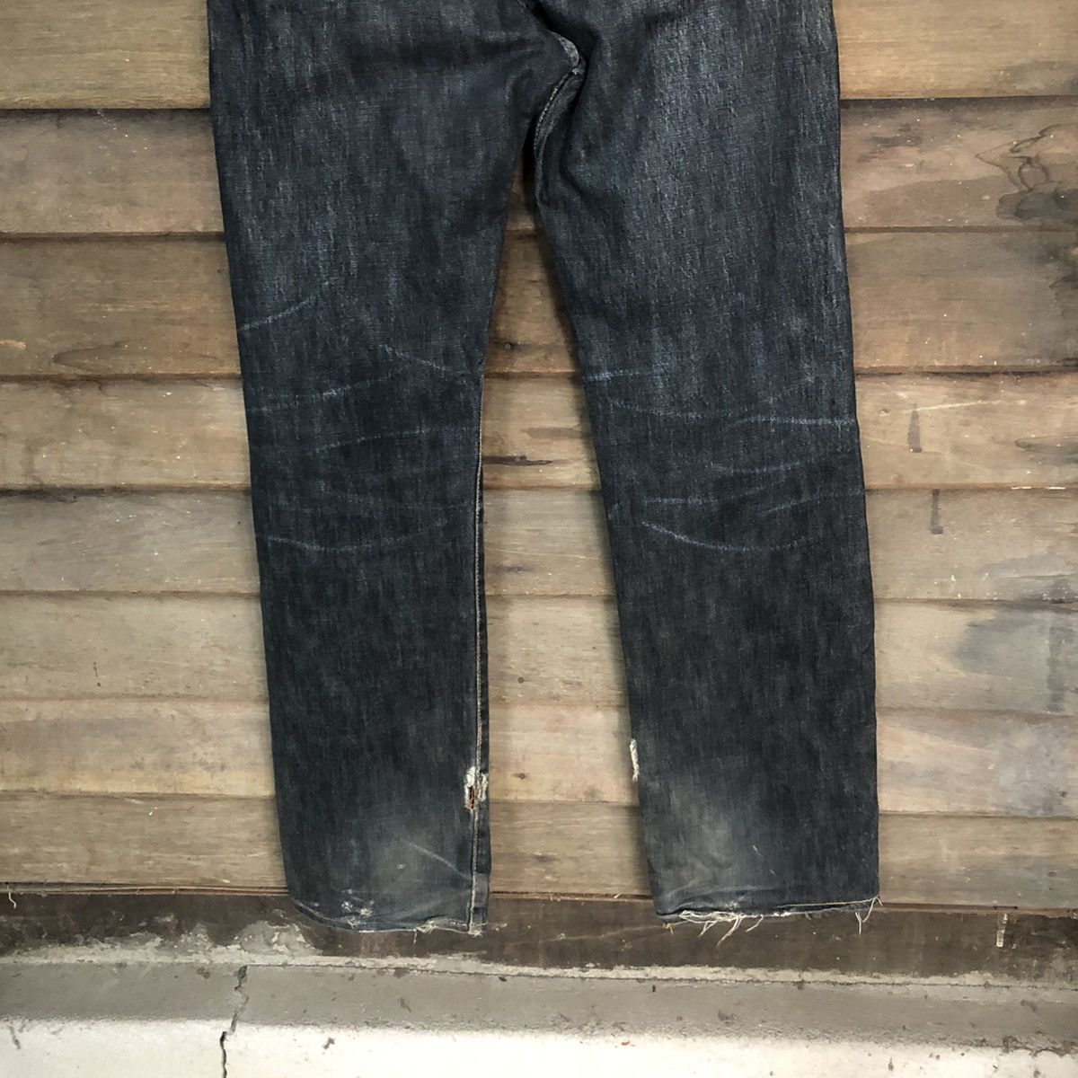 DL R 45rpm selvedge Black faded Distressed Denim Pants #7321