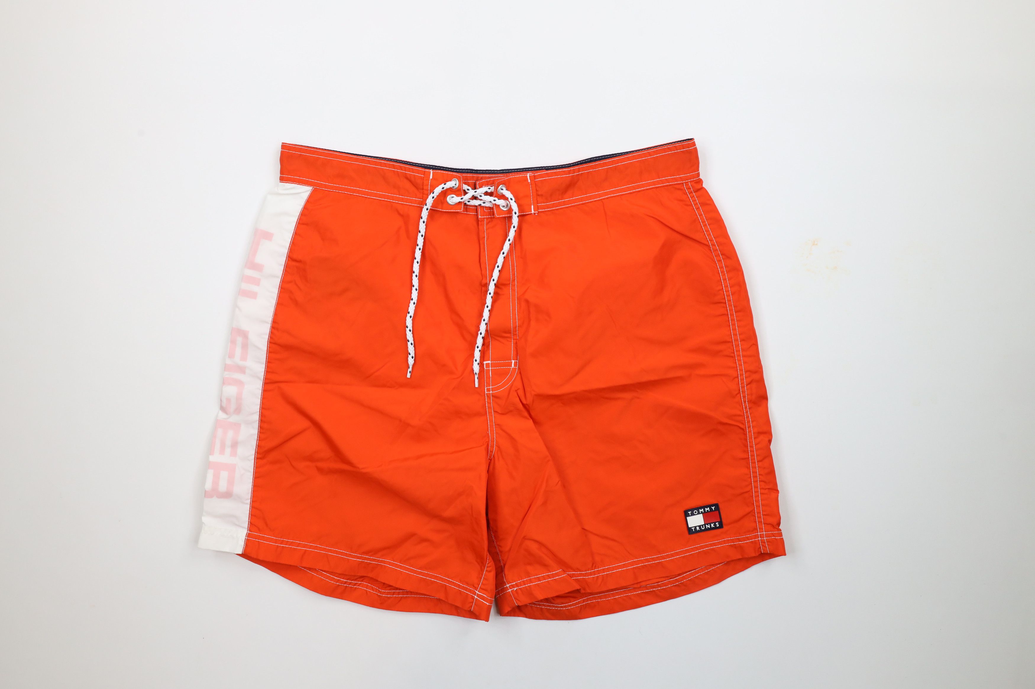 Tommy Hilfiger × Vintage Vintage 90s Tommy Hilfiger Block Lined Shorts Trunks Orange Size US 36 / EU 52 - 1 Thumbnail