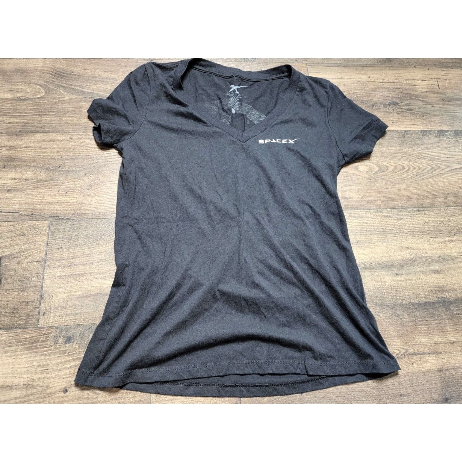 Vintage Womens 2X SpaceX Space X T-Shirt Falcon 9 Dragon Elon Tesla Black Graphic Raglan Short Sleeve V-Neck Slim Fit Size XXL / US 16-18 / IT 52-54 - 3 Thumbnail