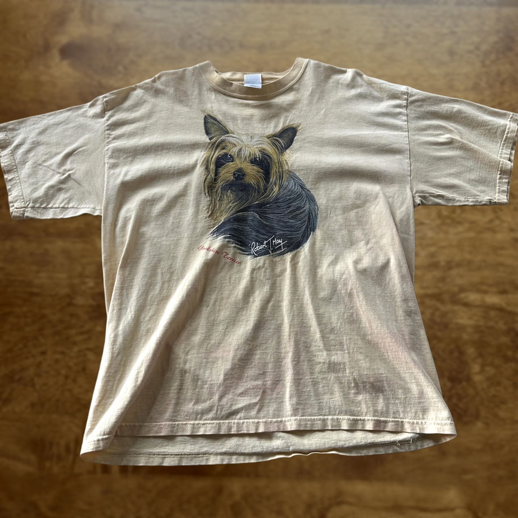 Gildan Gildan Shirt Mens XL Beige Yorkshire Terrier Dog Robert May Graphic Tee T-Shirt Size US XL / EU 56 / 4 - 1 Thumbnail