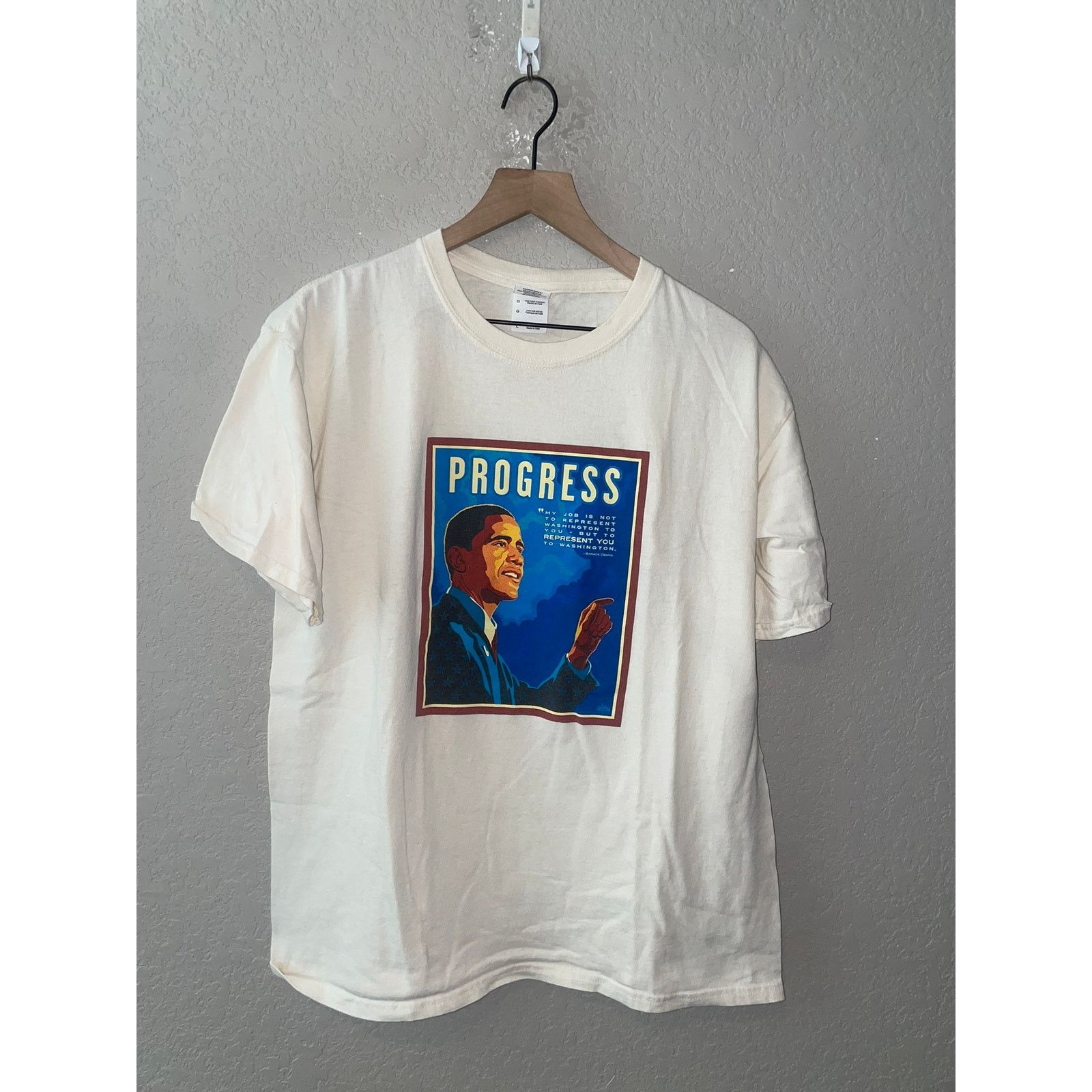 Gildan Barack Obama Shirt Progress Represent You President 2000s L Size US L / EU 52-54 / 3 - 1 Thumbnail
