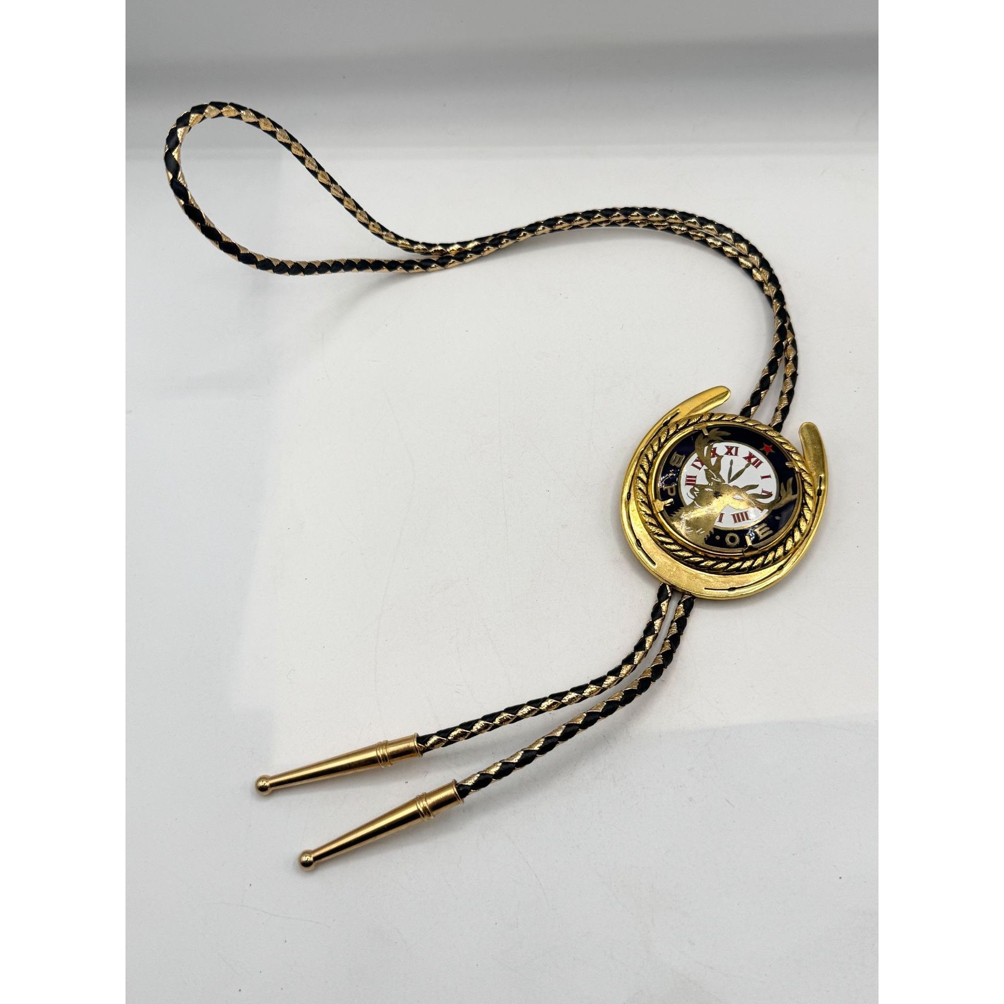 Vintage Vintage BPOE Elks Gold Tone Horseshoe Bolo Tie Braided Cord Size ONE SIZE - 3 Thumbnail