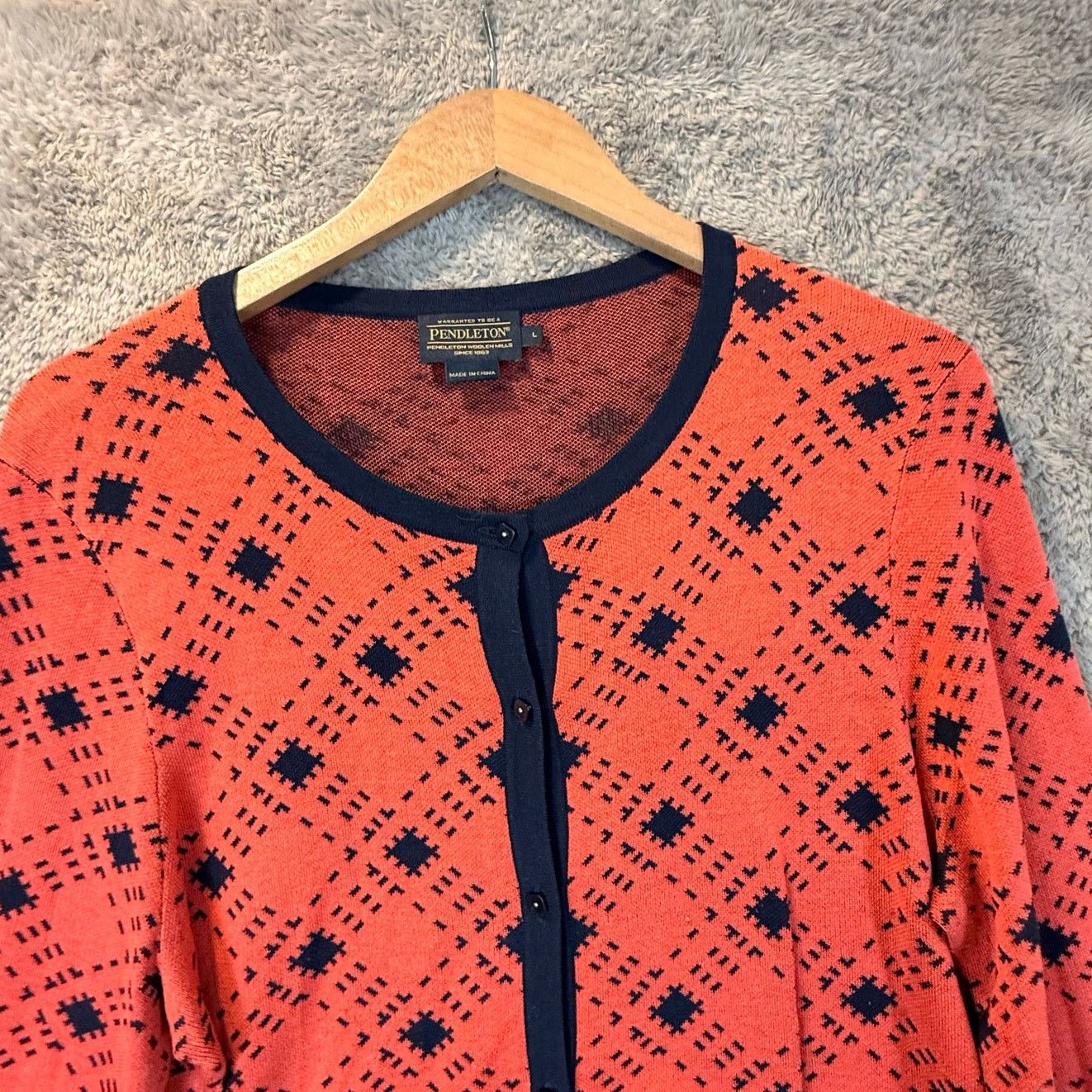 Pendleton Pendleton Silk Button Down Cardigan L Coral Red Orange Blue Size L / US 10 / IT 46 - 3 Thumbnail