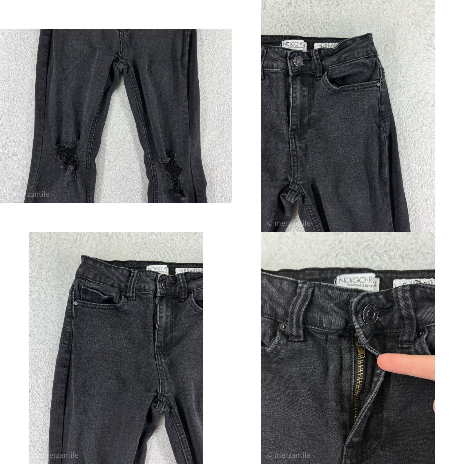 Vintage VINTAGE Indigo Rein Jeans Womens 3 Black Denim Flared Distressed Cotton Blend Hook: Zip, Logo Size 26" / US 2 / IT 38 - 8 Thumbnail