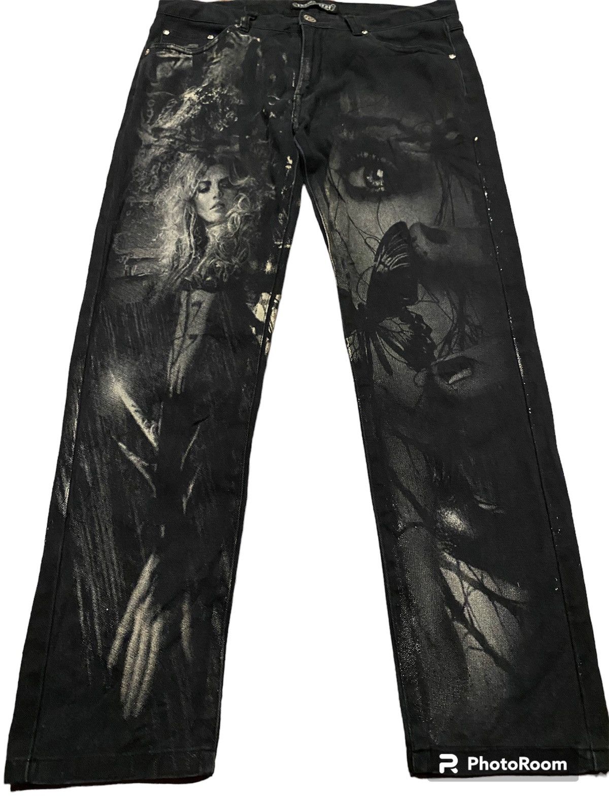 image of Hysteric Glamour x Print All Over Me Overprint Cross Button in Black, Men's (Size 34)