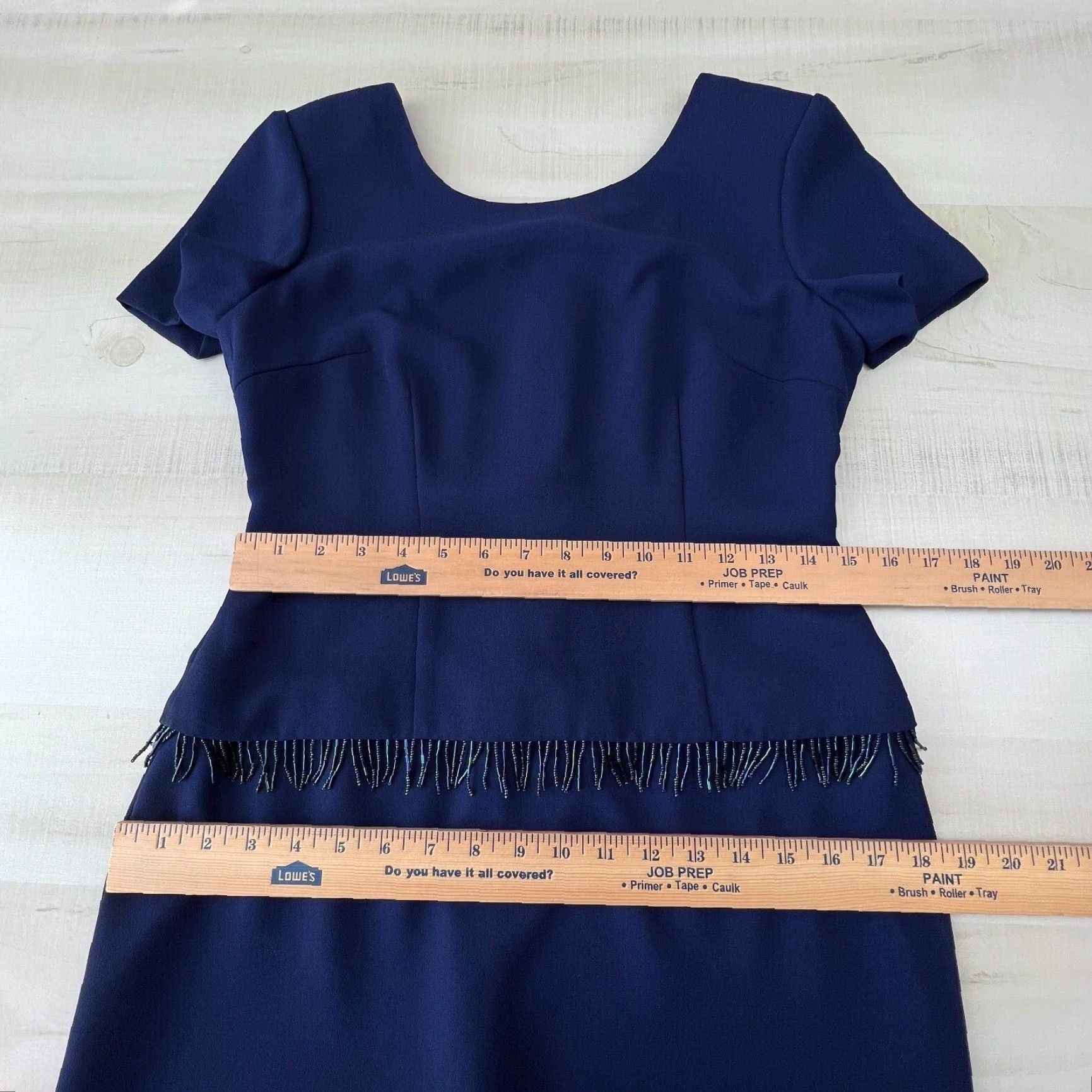 Donna Morgan Donna Morgan Womens Dress Petite 6 Navy Blue Short Sleeve Beaded Dressy Midi Dress Size 28" / US 6 / IT 42 - 7 Thumbnail