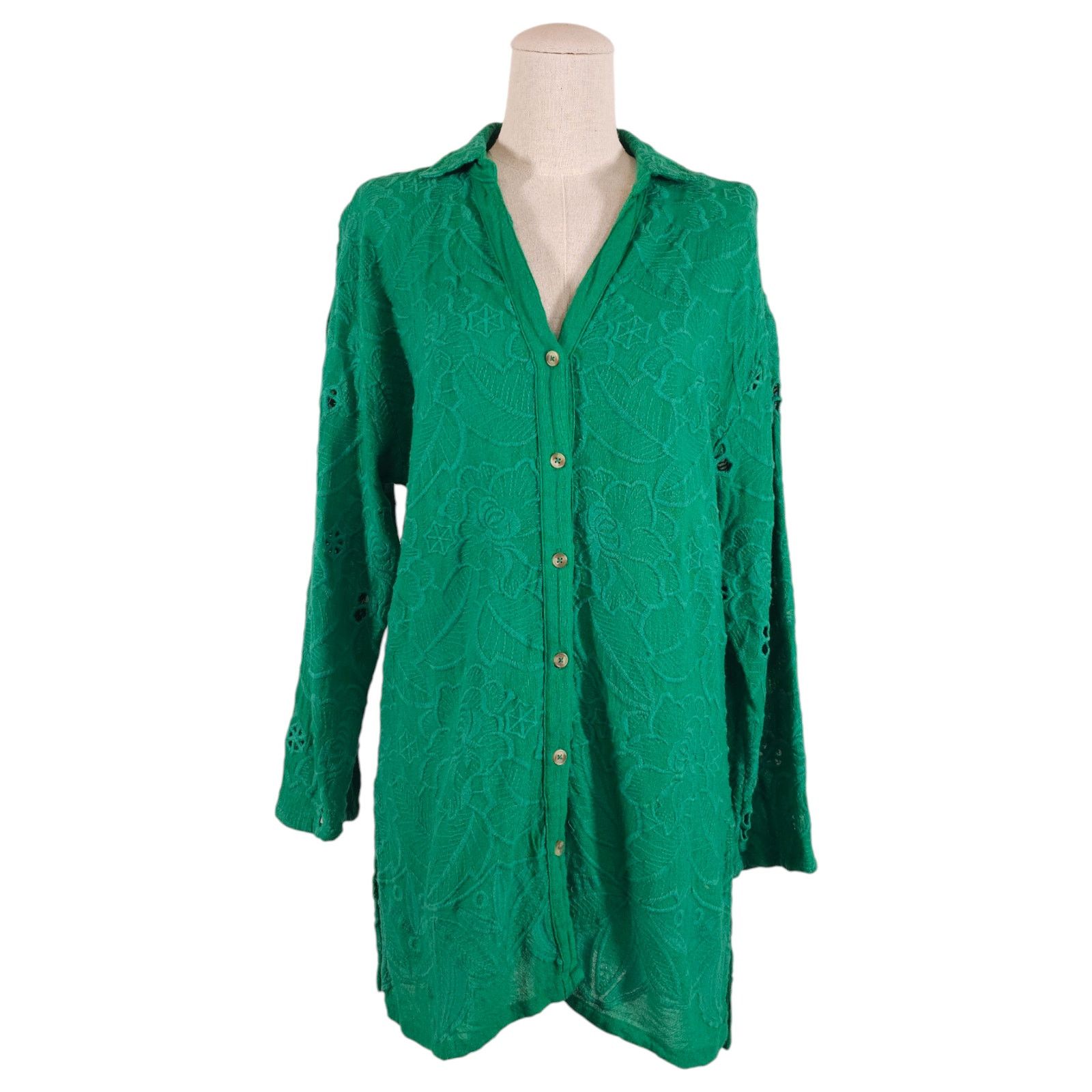 Anthropologie Akemi + Kin Abacos Embroidered Tunic Blouse Green Sz Small Size S / US 4 / IT 40 - 1 Thumbnail
