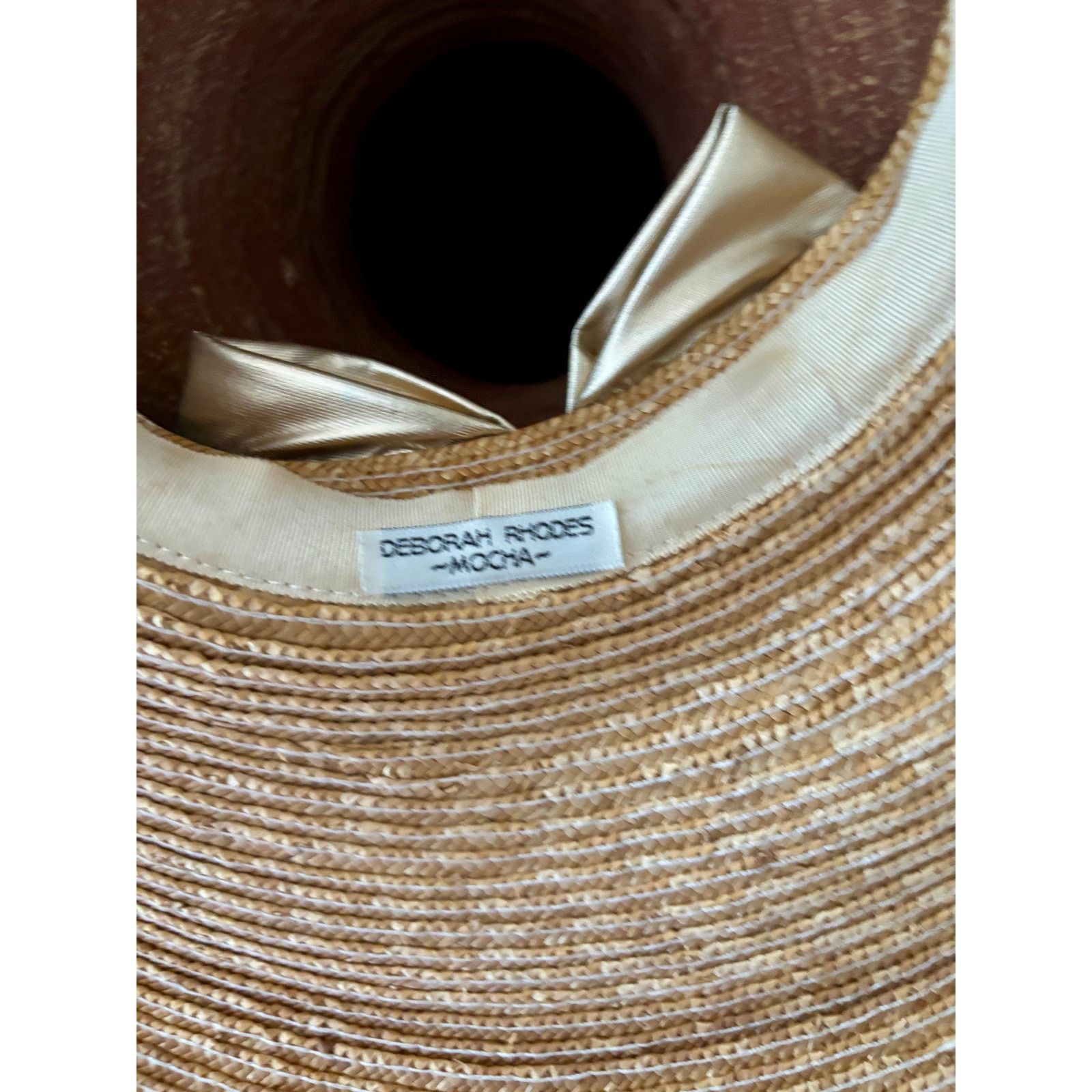 Vintage Vintage Deborah Rhodes Mocha Straw Hat Gold Metallic Bow Size ONE SIZE - 8 Thumbnail