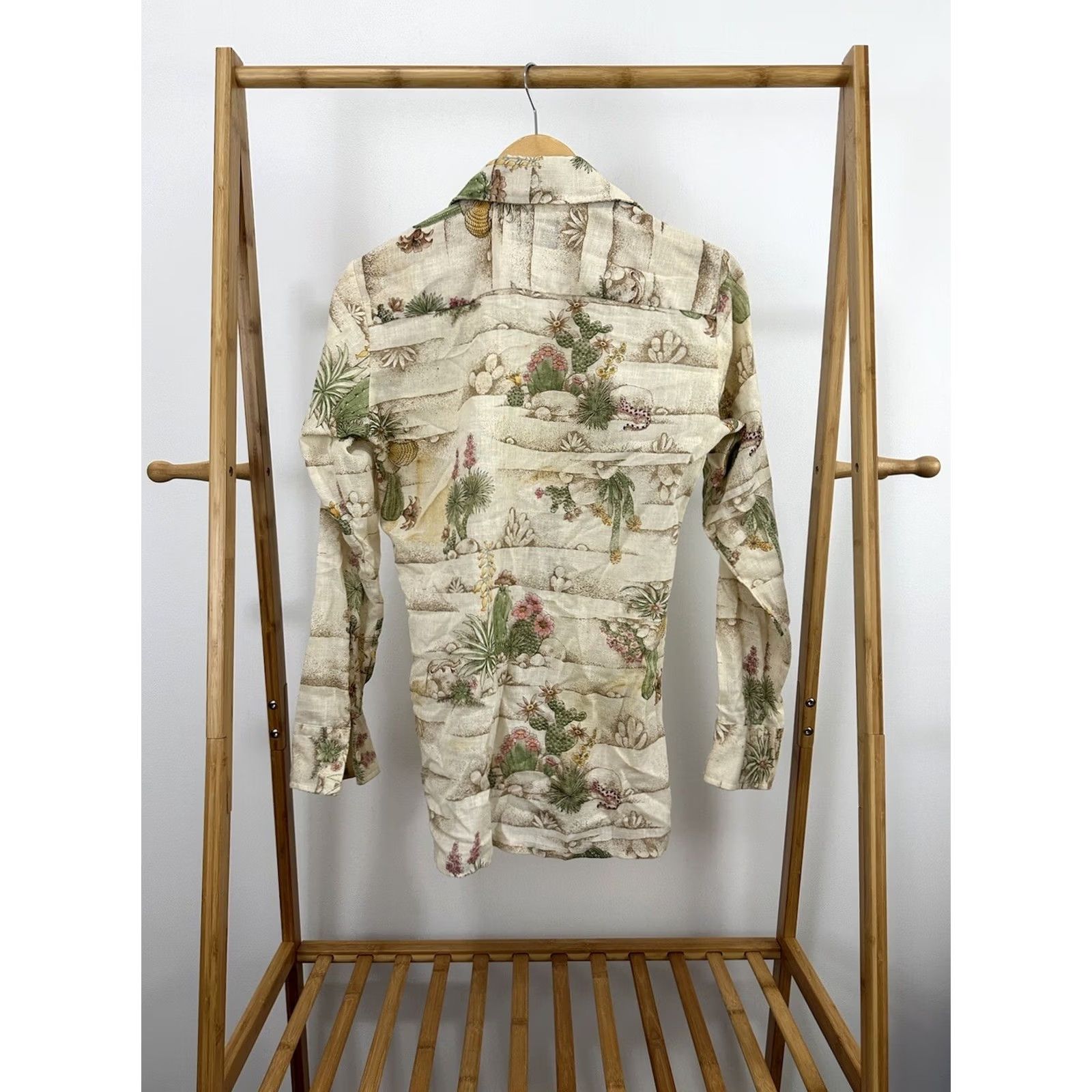 Vintage VTG 70s Soodward & Lothrop Men's Desert Flower AOP Button-Up Shirt S Beige Short Sleeve? Size US S / EU 44-46 / 1 - 2 Thumbnail