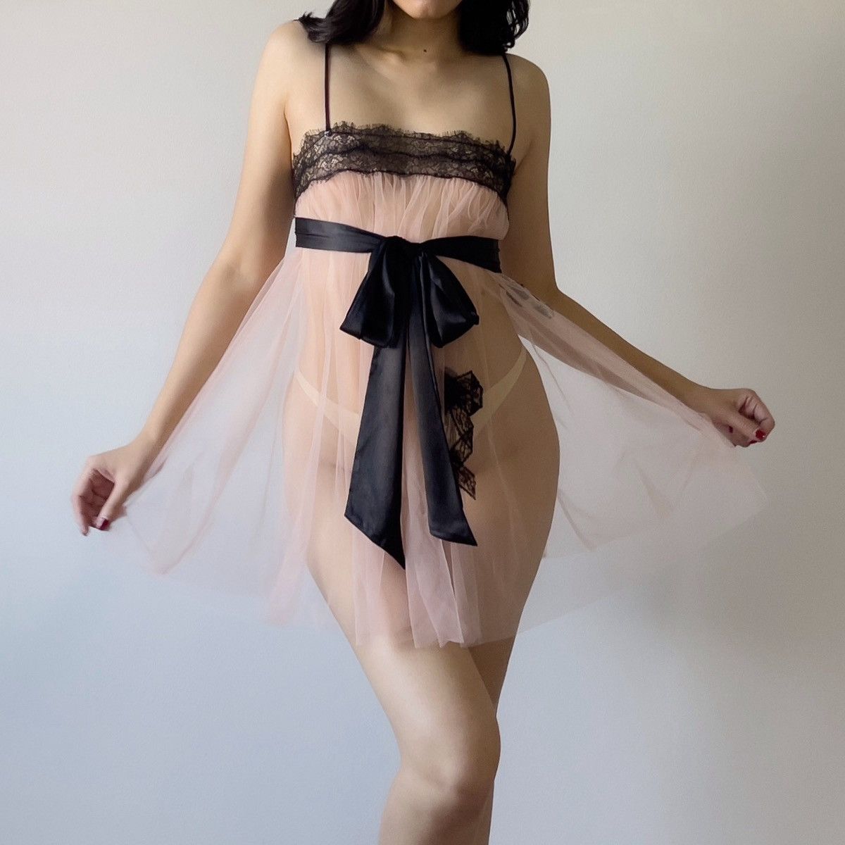 Victoria's Secret Romantic Dusty Pink Mesh & Black Lace Sheer Mini Dress/XS-M Size M / US 6-8 / IT 42-44 - 7 Thumbnail