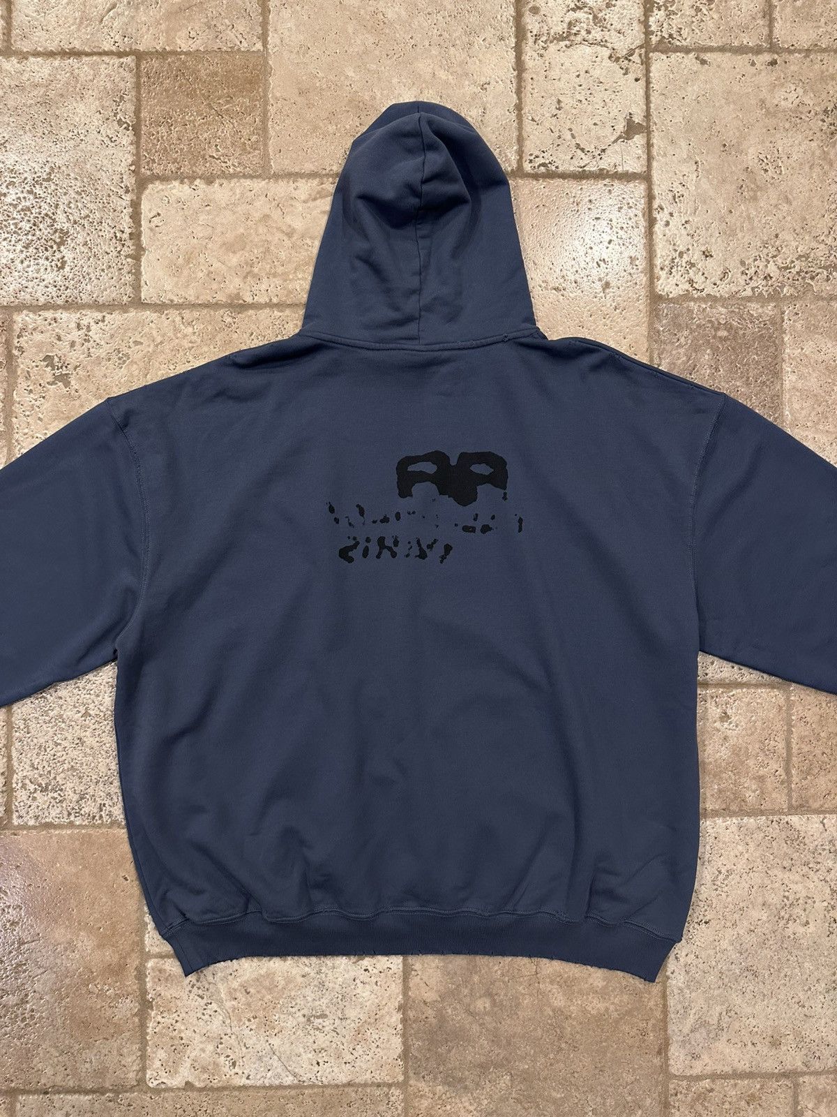 Balenciaga Balenciaga Oversize Spray Bleach Print Logo Dark Blue Hoodie Size US XXS / EU 40 - 6 Thumbnail