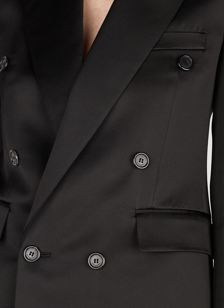 Saint Laurent Paris o1bcso1str1224 Jacket In Silk Satin in Black Size L / US 10 / IT 46 - 5 Thumbnail