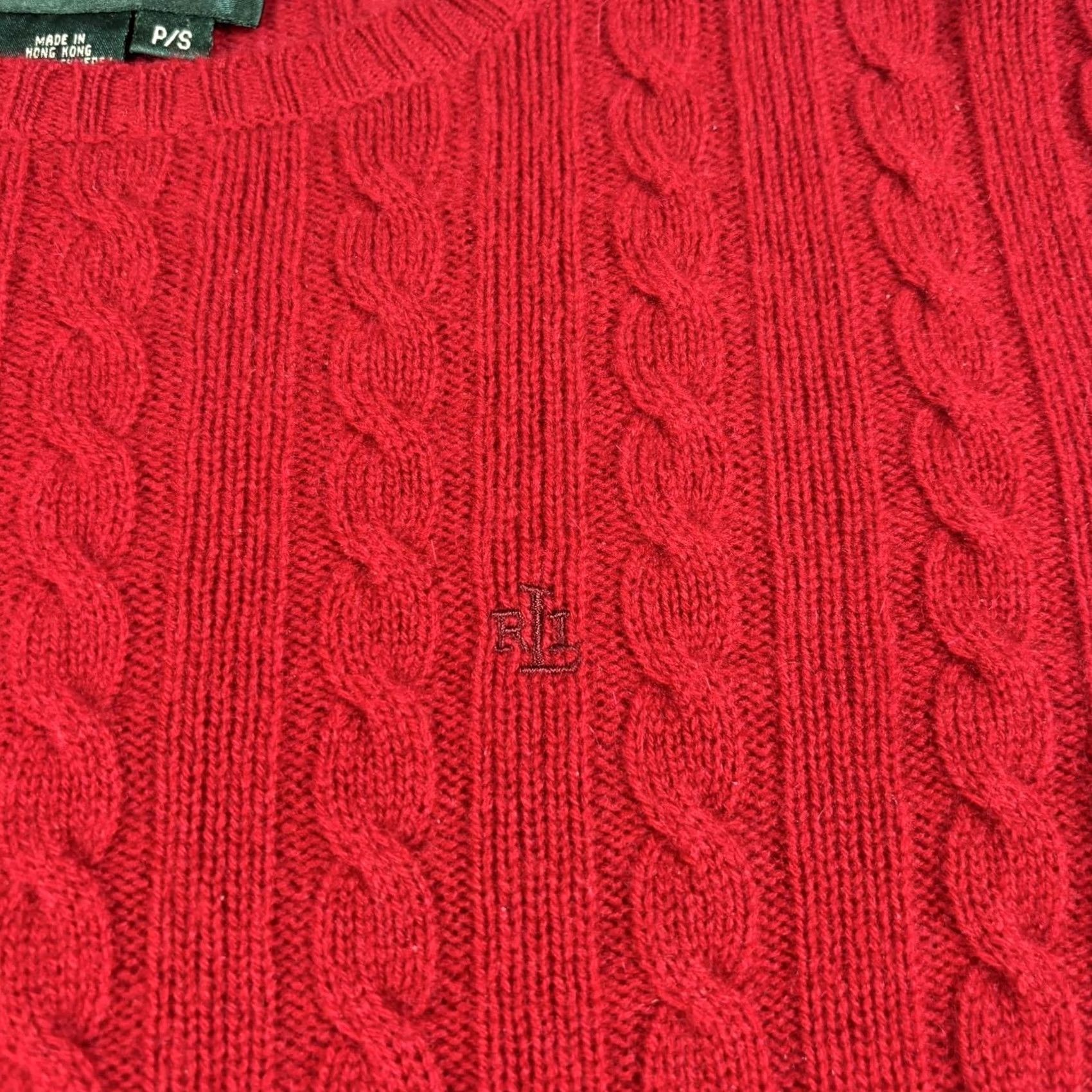 Ralph Lauren VINTAGE Lauren Ralph Lauren Red Cable-Knit Cashmere Sweater Women Petite P/S Crew Neck Logo Embroidered 90s Pullover Winter Size S / US 4 / IT 40 - 5 Thumbnail