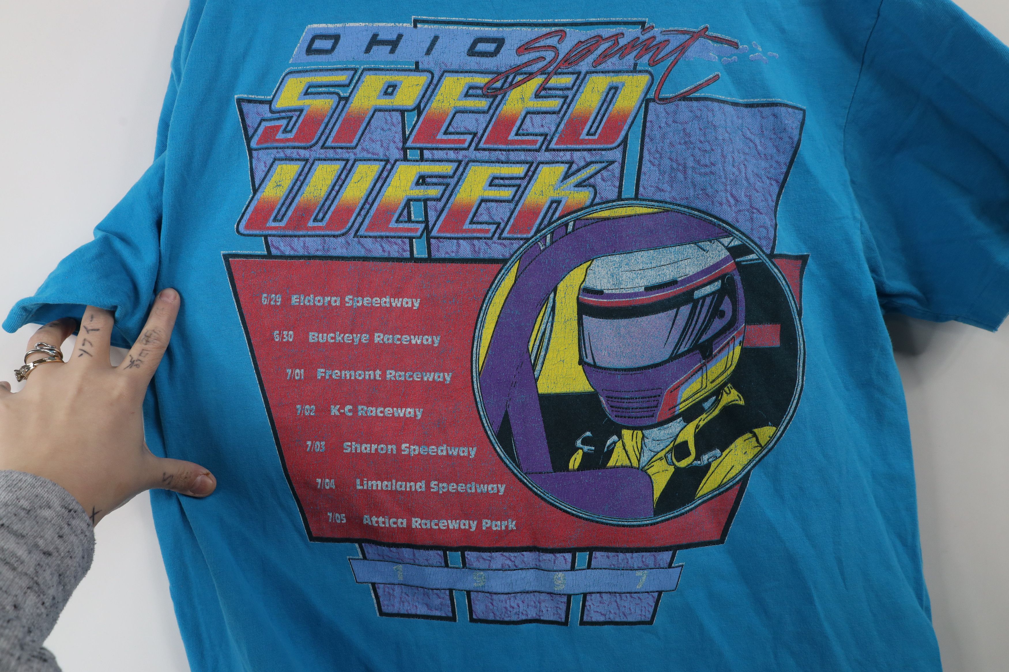 Vintage Vintage 90s Ohio Sprint Speed Week Racing T-Shirt Blue USA Size US L / EU 52-54 / 3 - 10 Thumbnail