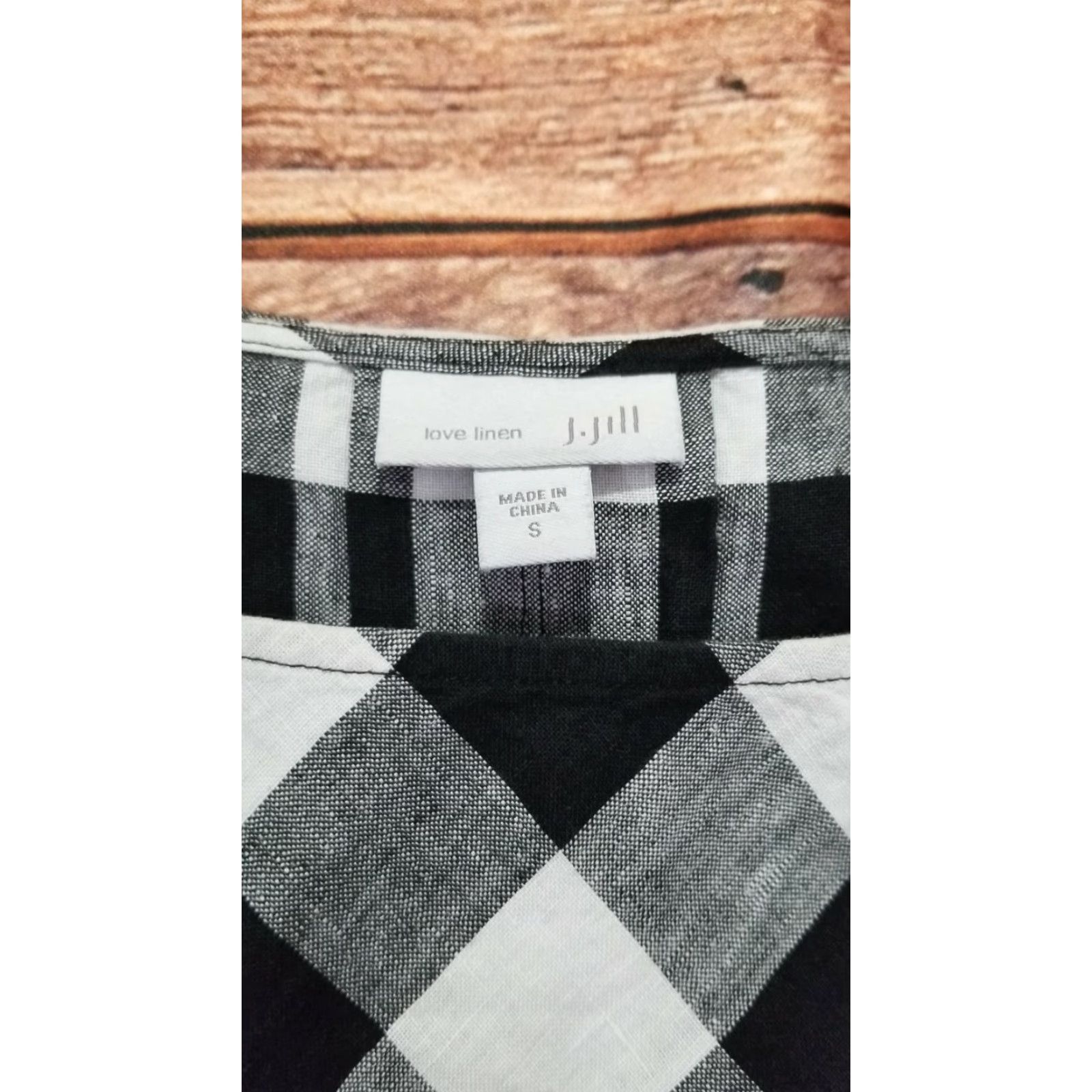 J. Jill J Jill Love Linen Womens Buffalo Plaid Top Shirt Blouse Black White Long Sleeve S Size S / US 4 / IT 40 - 3 Thumbnail