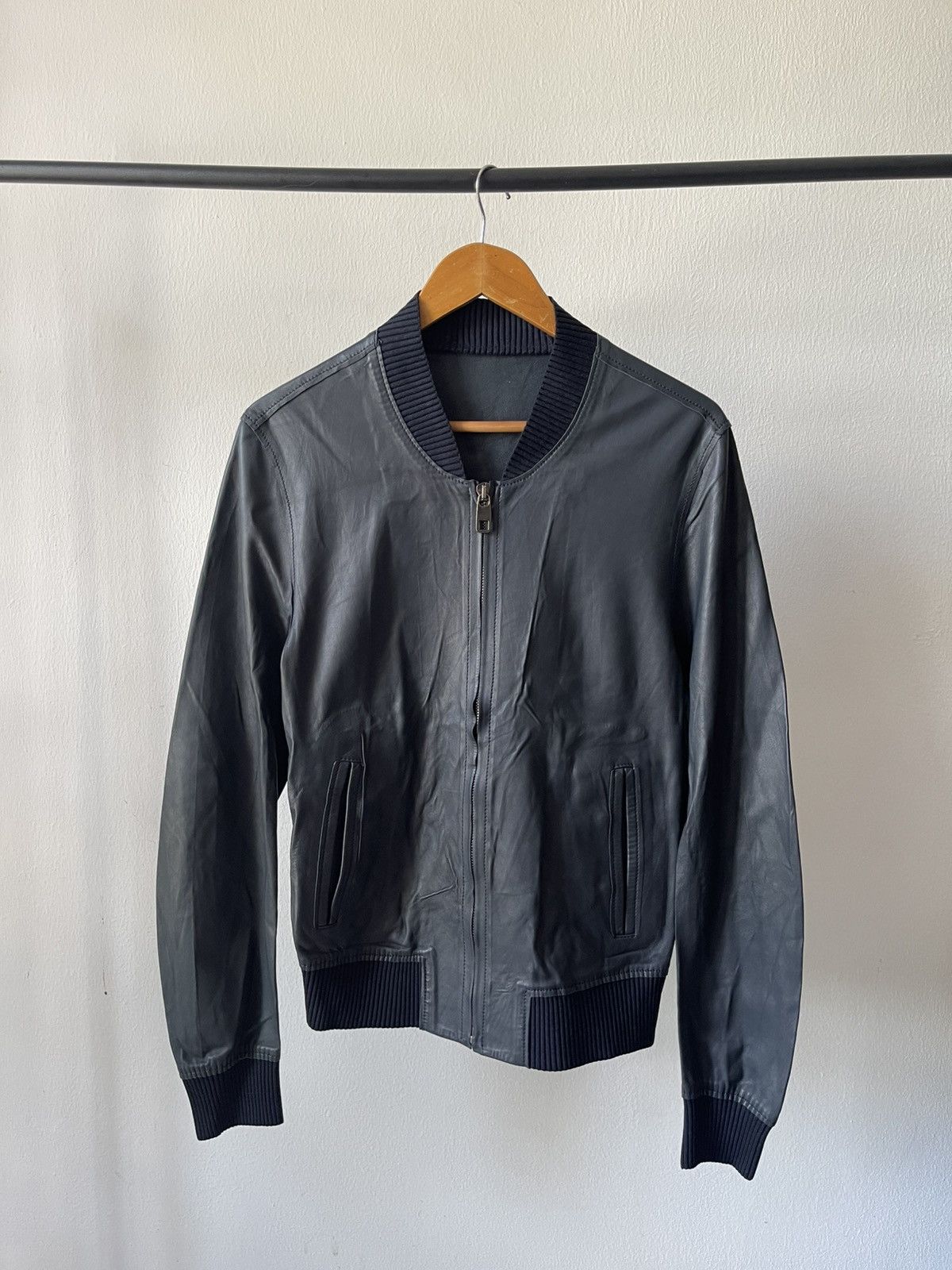 Dolce & Gabbana Dolce & Gabbana Navy Leather Bomber Jacket Size US S / EU 44-46 / 1 - 1 Thumbnail