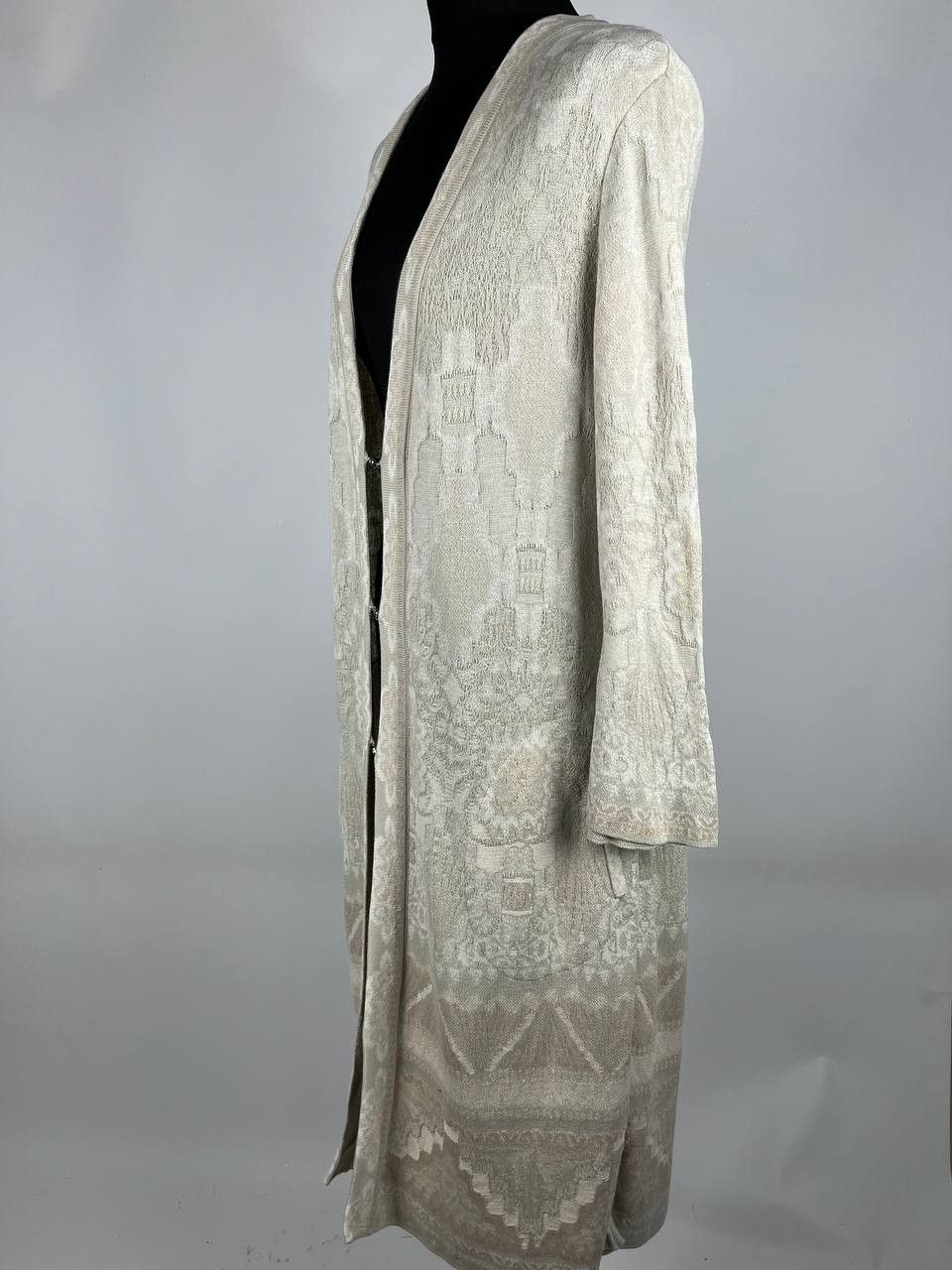 Designer Ivko Ornament Pattern Long Cardigan Off-White Size 38 (0478) Size M / US 6-8 / IT 42-44 - 2 Thumbnail