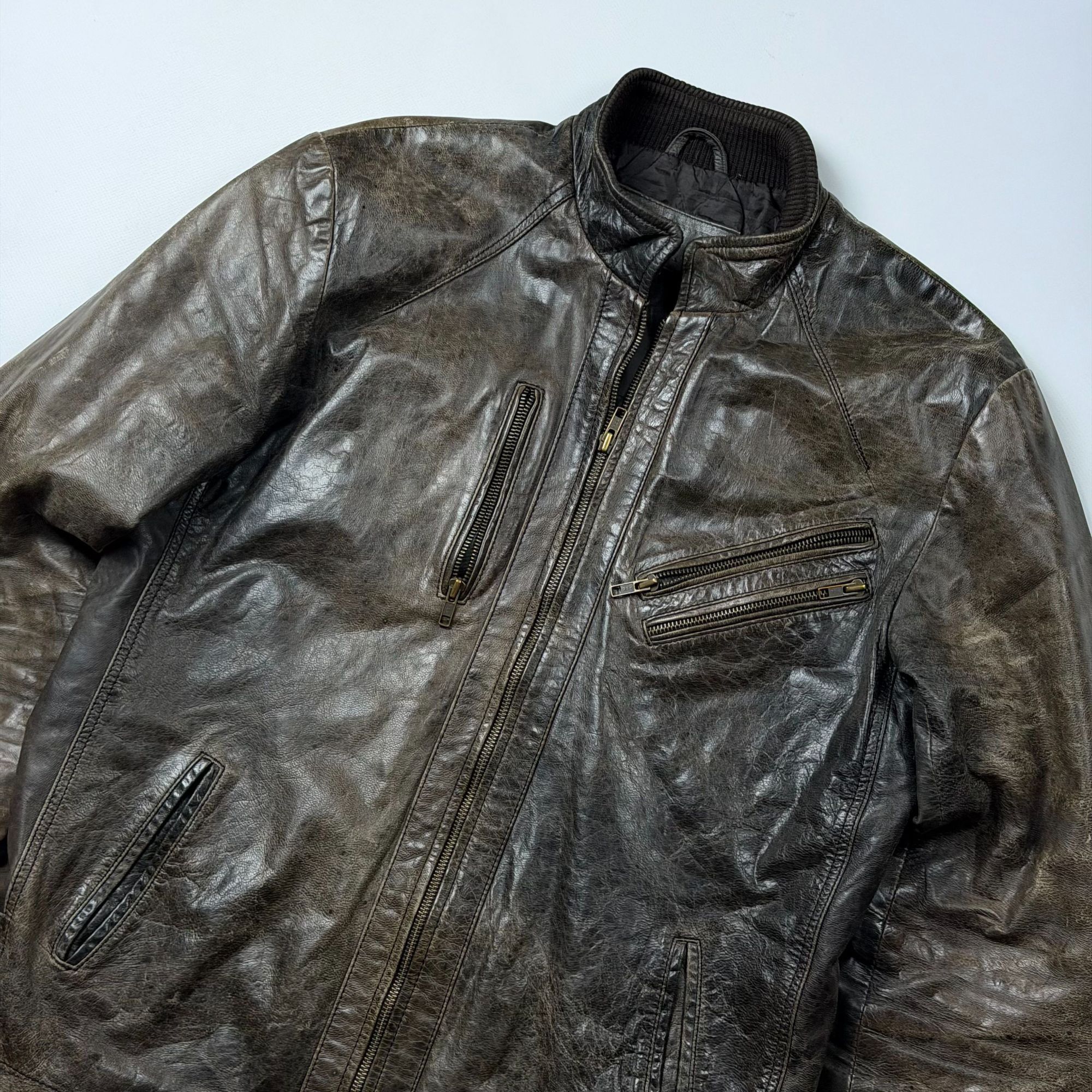 Japanese Brand Rare Archival 90s Japan Leather Faded Brown Moto Jacket Vint Size US M / EU 48-50 / 2 - 3 Thumbnail