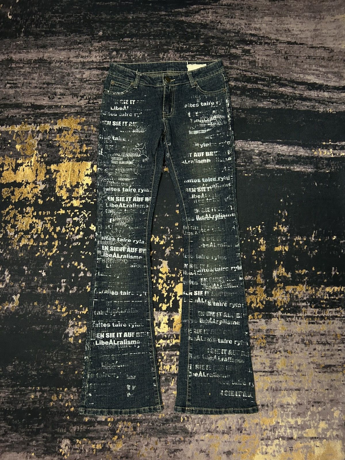 If Six Was Nine H.Naoto + DIE Poem Print Flare Jeans Size US 27 - 2 Thumbnail