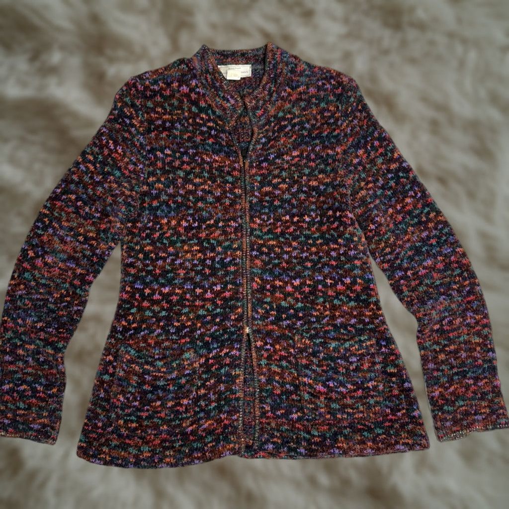 Vintage Brenda French for French Rags Cardigan Sweater Red and Purple Womens Sz 2 Long Sleeve Knit Lurex Rayon Zip Up Size XS / US 0-2 / IT 36-38 - 1 Thumbnail