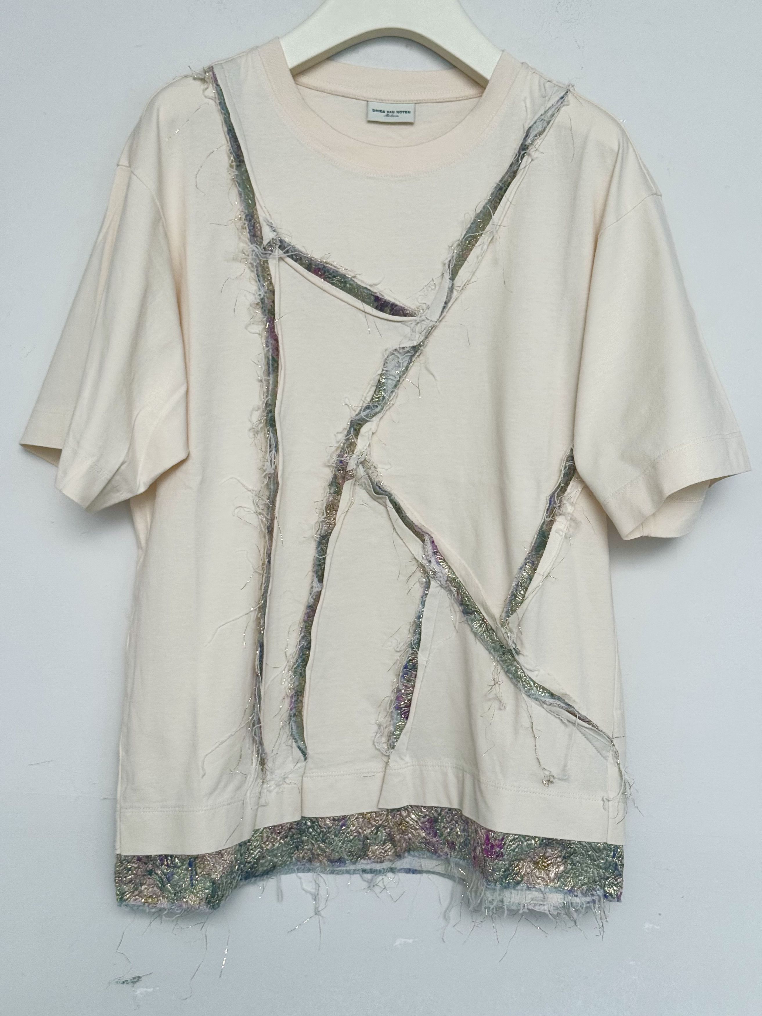Dries Van Noten Frayed brocade-trimmed cotton-blend T-shirt Size M / US 6-8 / IT 42-44 - 1 Thumbnail