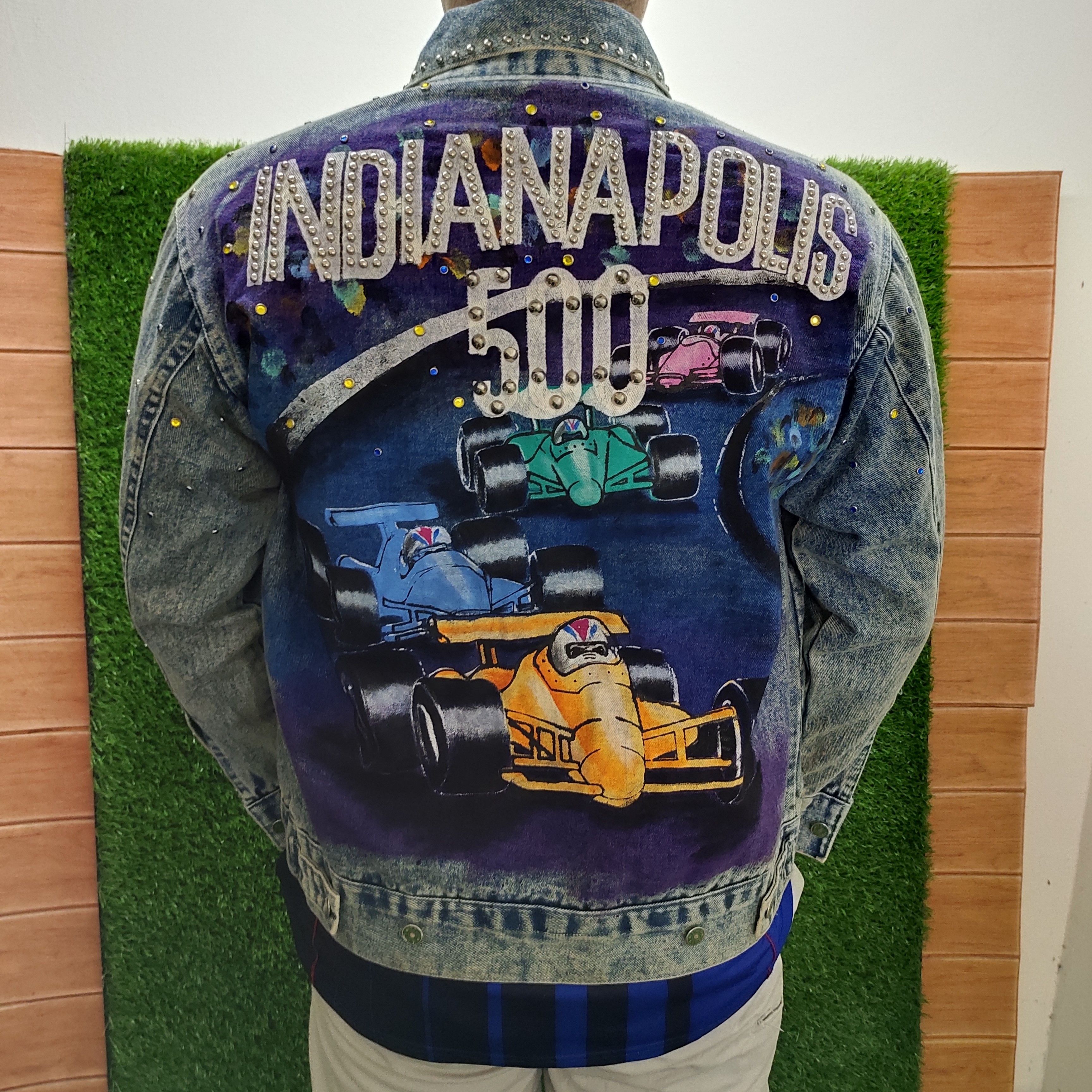 Vintage 1990s Indianapolis 500 Studded Oversize Trucker Denim Jacket Size US M / EU 48-50 / 2 - 4 Thumbnail