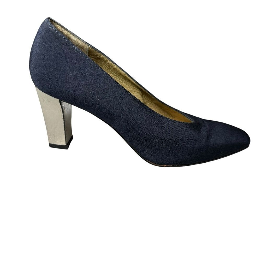 Yves Saint Laurent Vintage Yves Saint Laurent Navy Silver Square Heel Made In Size US 6 / IT 36 - 1 Thumbnail