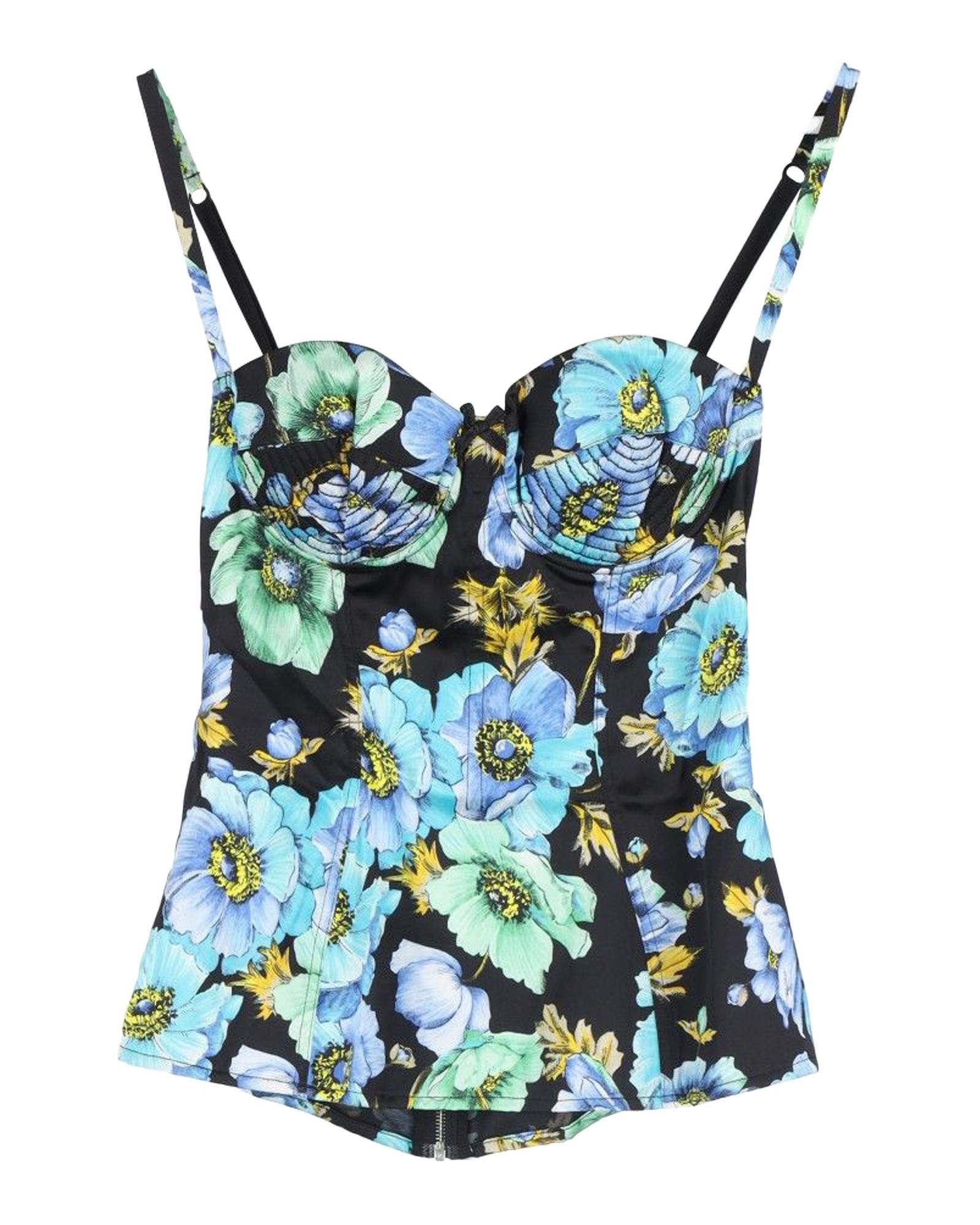 image of Dolce Gabbana Floral Bustier Top In Blue Silk, Women's (Size Small)