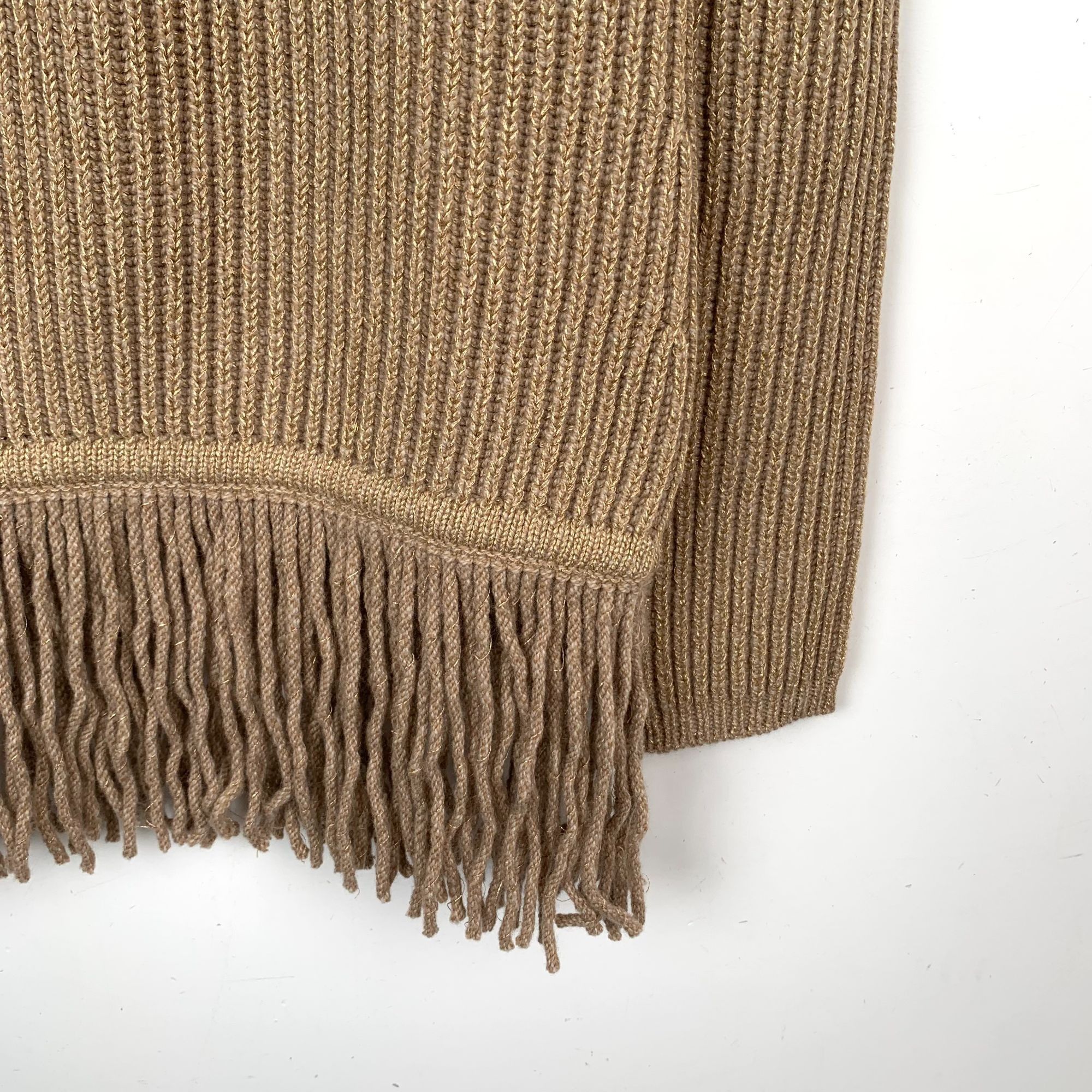 Max Mara Maxmara Brown Fringe Hem Wool Knit Sweater (Size S) Size S / US 4 / IT 40 - 7 Thumbnail
