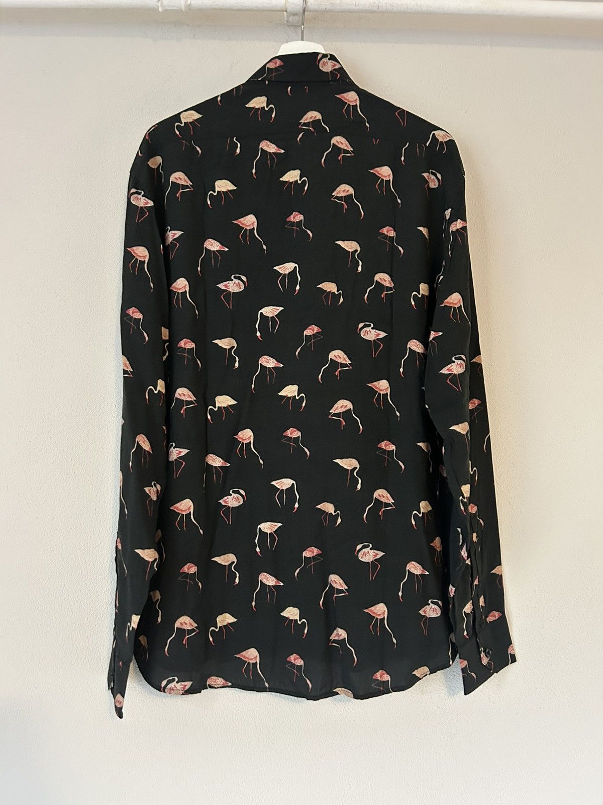 Saint Laurent Paris Saint Laurent Flamingo Print Button-Up Shirt, Black, Viscose Size US L / EU 52-54 / 3 - 9 Thumbnail