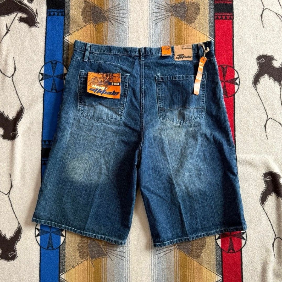 Denime VINTAGE DNM Attitude Baggy Wide Leg Denim Jean Shorts Men 46 15” Inseam Blue WideLeg Grunge Y2K HipHop Casual Travel Summer Spring Fall Size US 30 / EU 46 - 2 Thumbnail