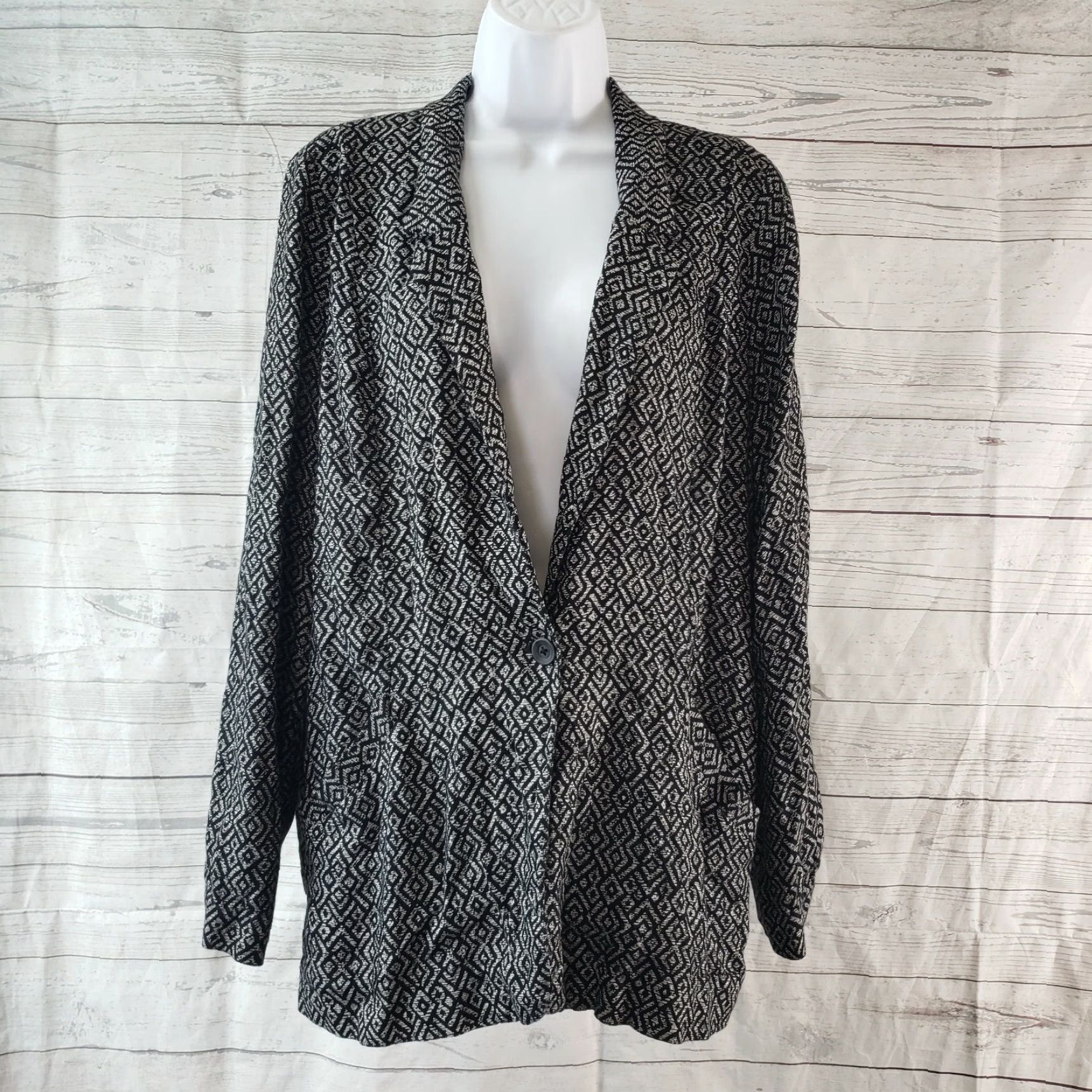 Lucky Brand Lucky Brand Blazer Womens M Black White Geometric Rayon Long Sleeve 27" 20" 22.5" Pattern Vintage No (If applicable) Size M / US 6-8 / IT 42-44 - 2 Thumbnail